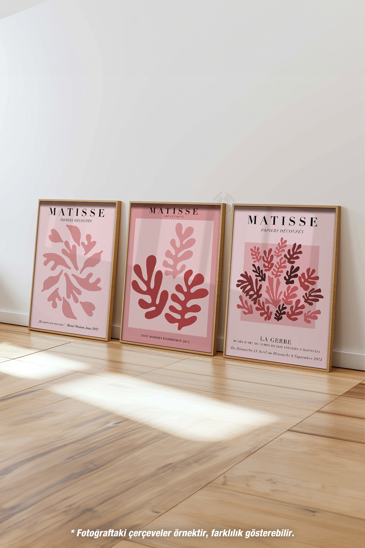 Pembe Matisse 3'lü Ahşap Çerçeveli Poster, Tablo Seti No:33