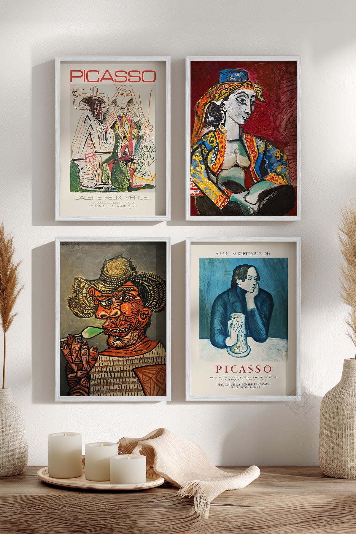 Picasso Sanatsal 4'lü Beyaz Çerçeveli Poster, Tablo Seti No:37