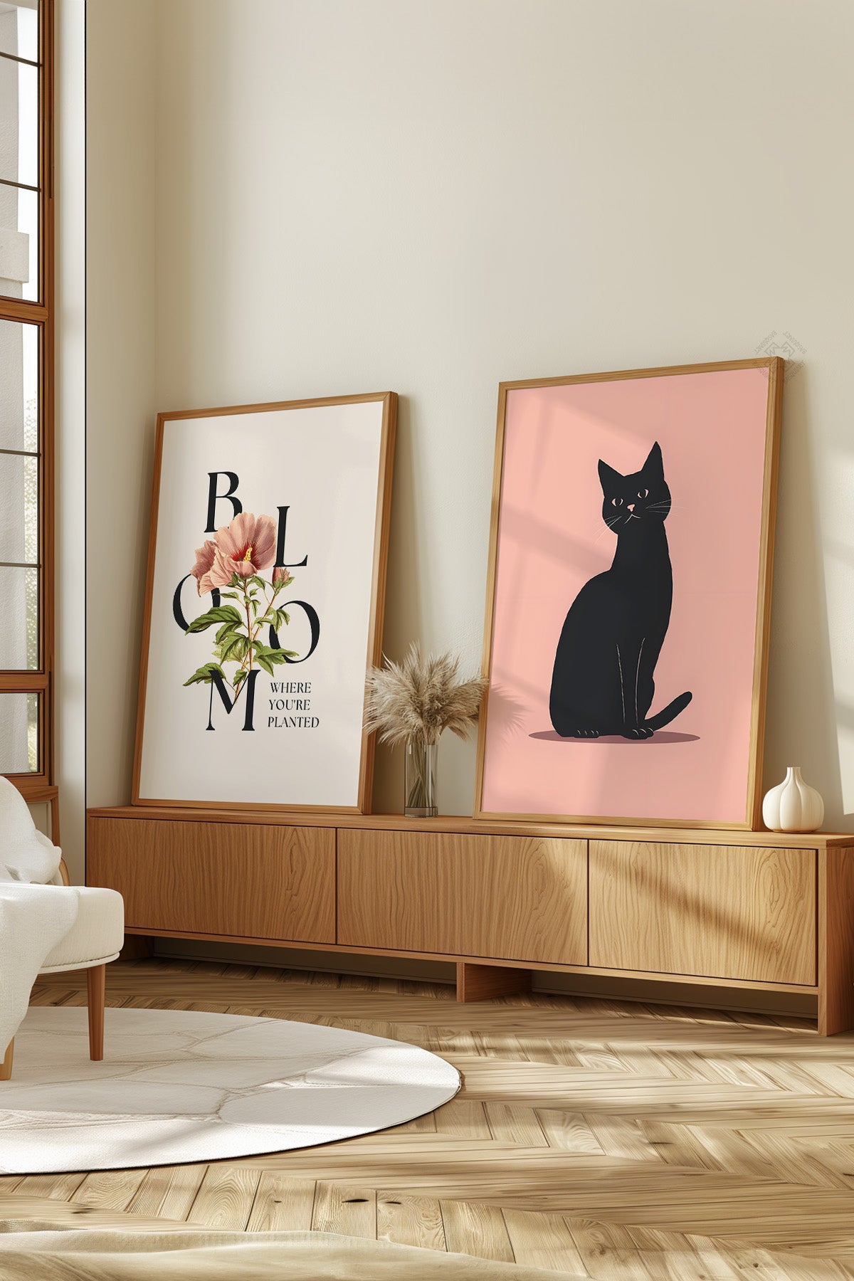 Kedili 2'li Ahşap Çerçeveli Poster, Tablo Seti No:7