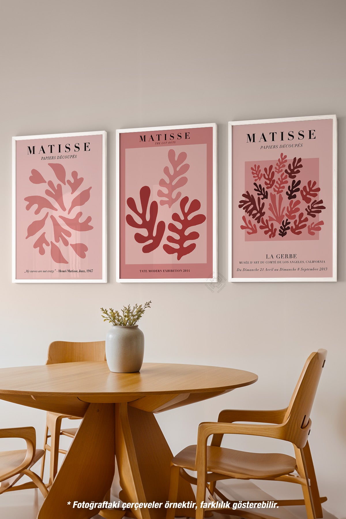 Pembe Matisse 3'lü Beyaz Çerçeveli Poster, Tablo Seti No:33