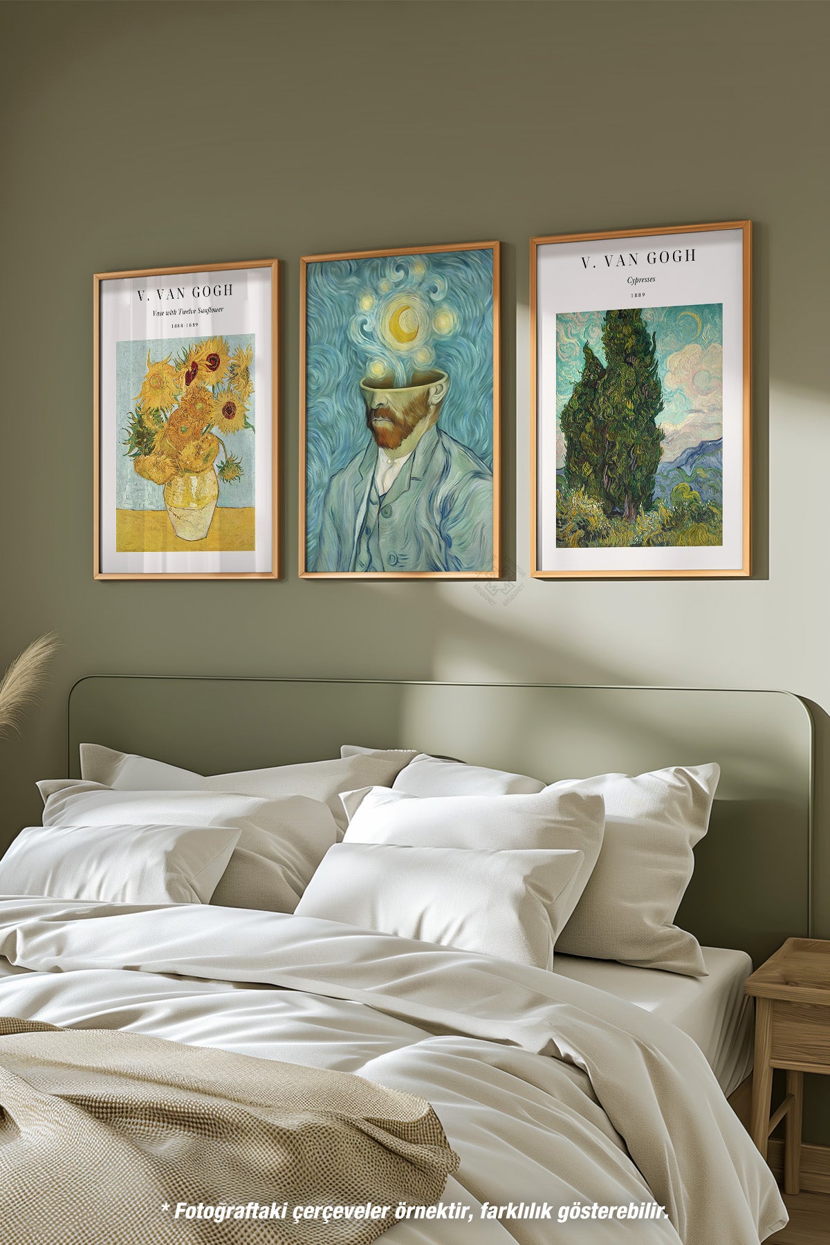 Van Gogh 3'lü Ahşap Çerçeveli Poster, Tablo Seti No:25