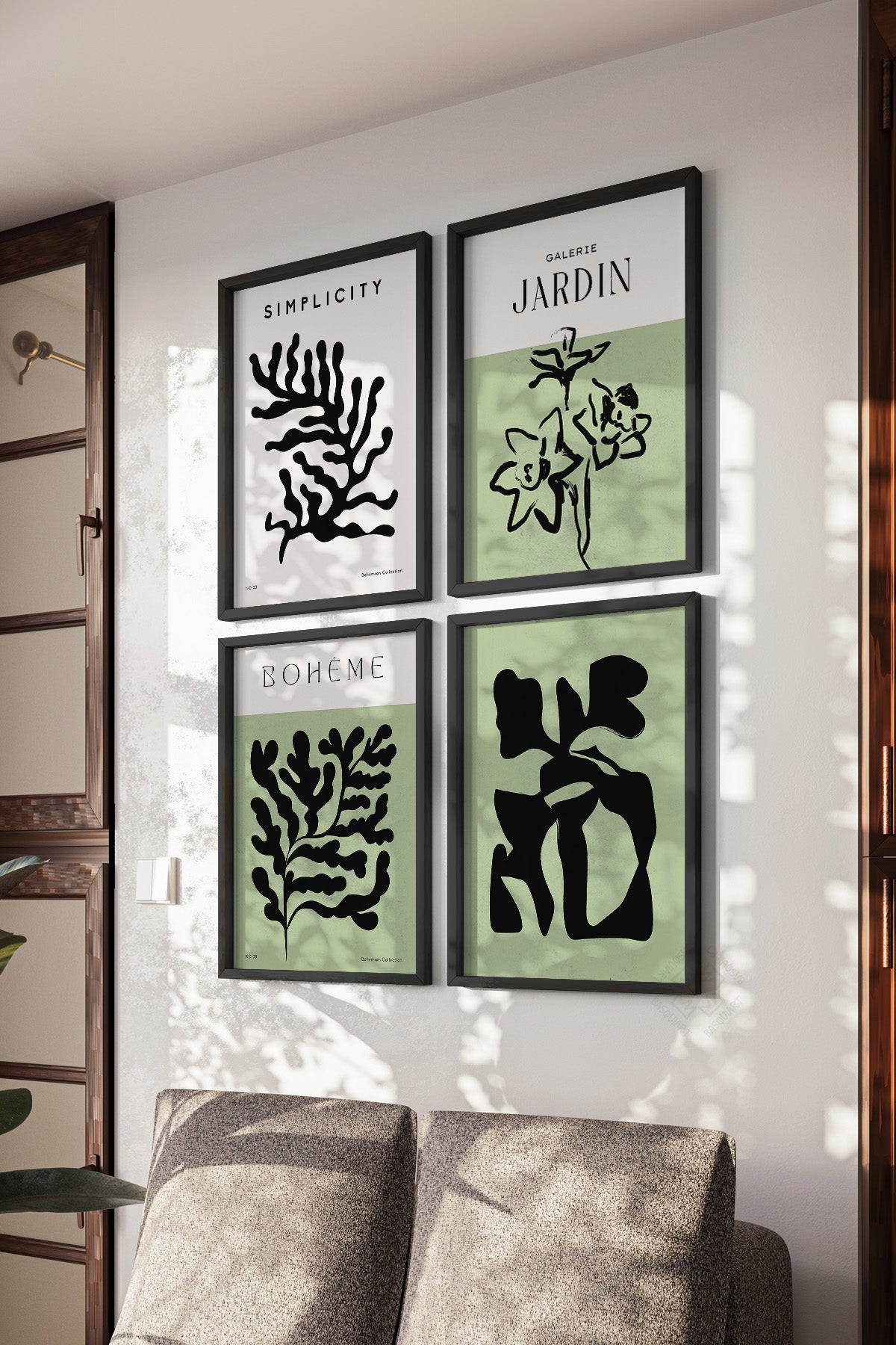 Minimalist Bohem Dekor 4'lü Siyah Çerçeveli Poster, Tablo Seti No:9