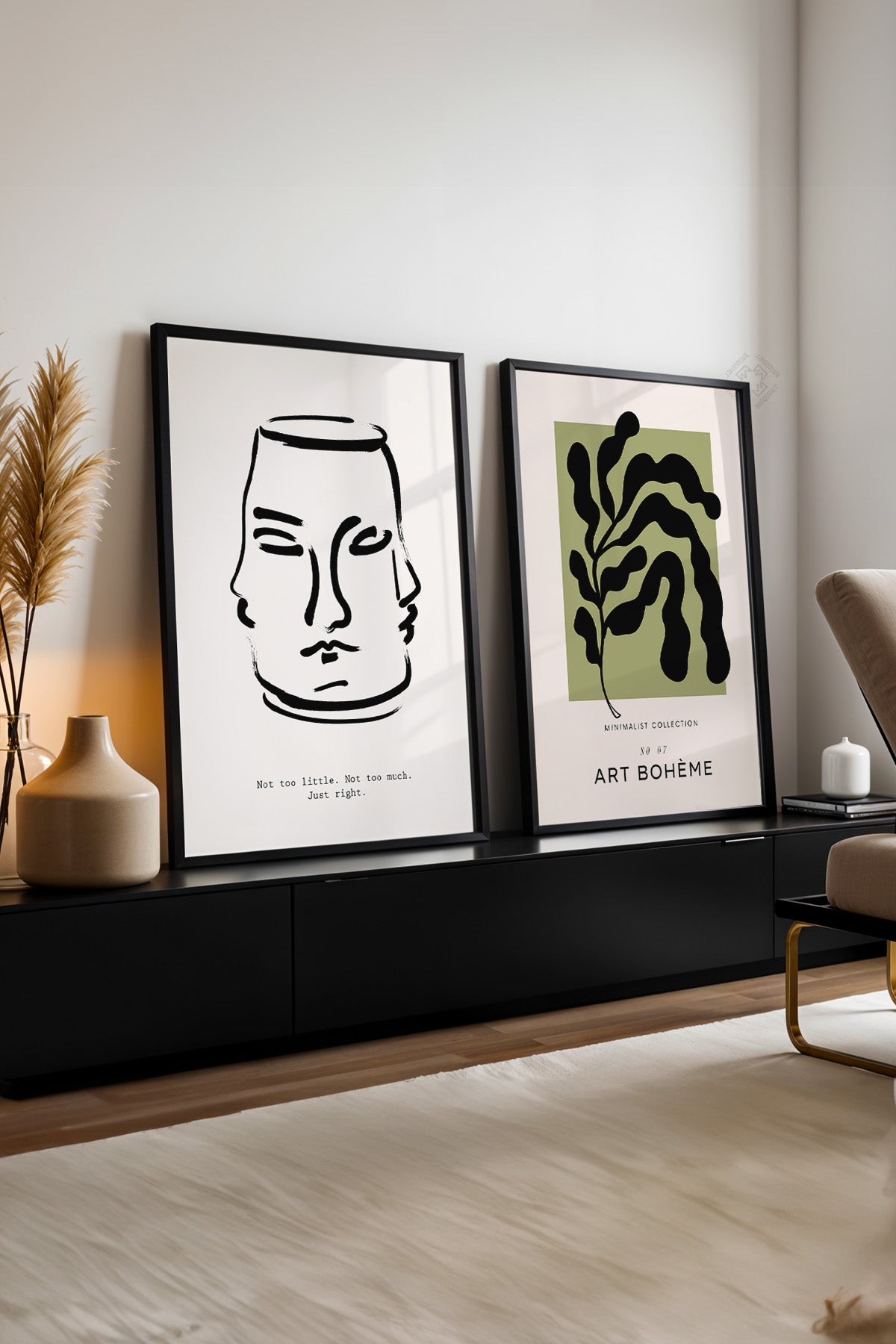 Bohem Minimalist 2'li Siyah Çerçeveli Poster, Tablo Seti No:18