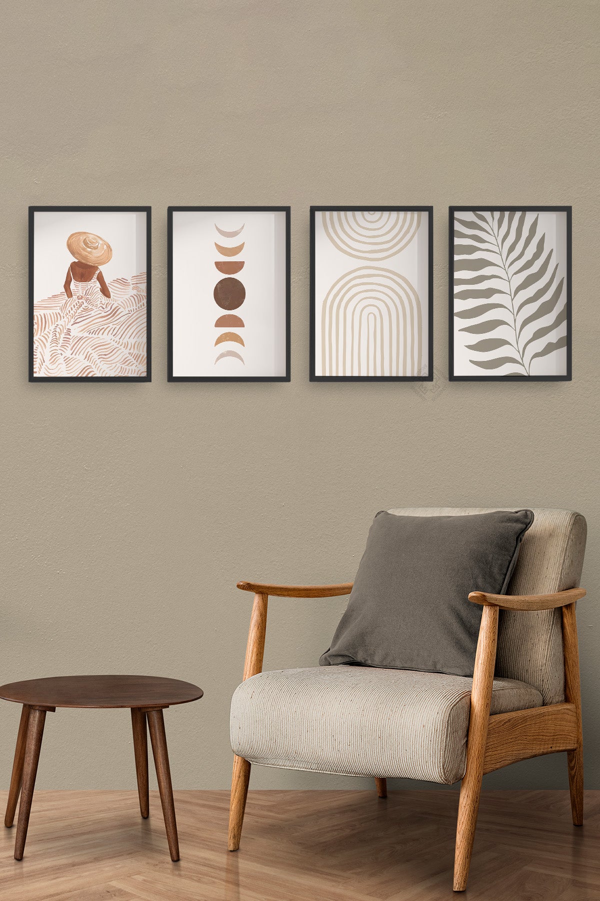 Boho Dekor 4'lü Siyah Çerçeveli Poster, Tablo Seti No:2