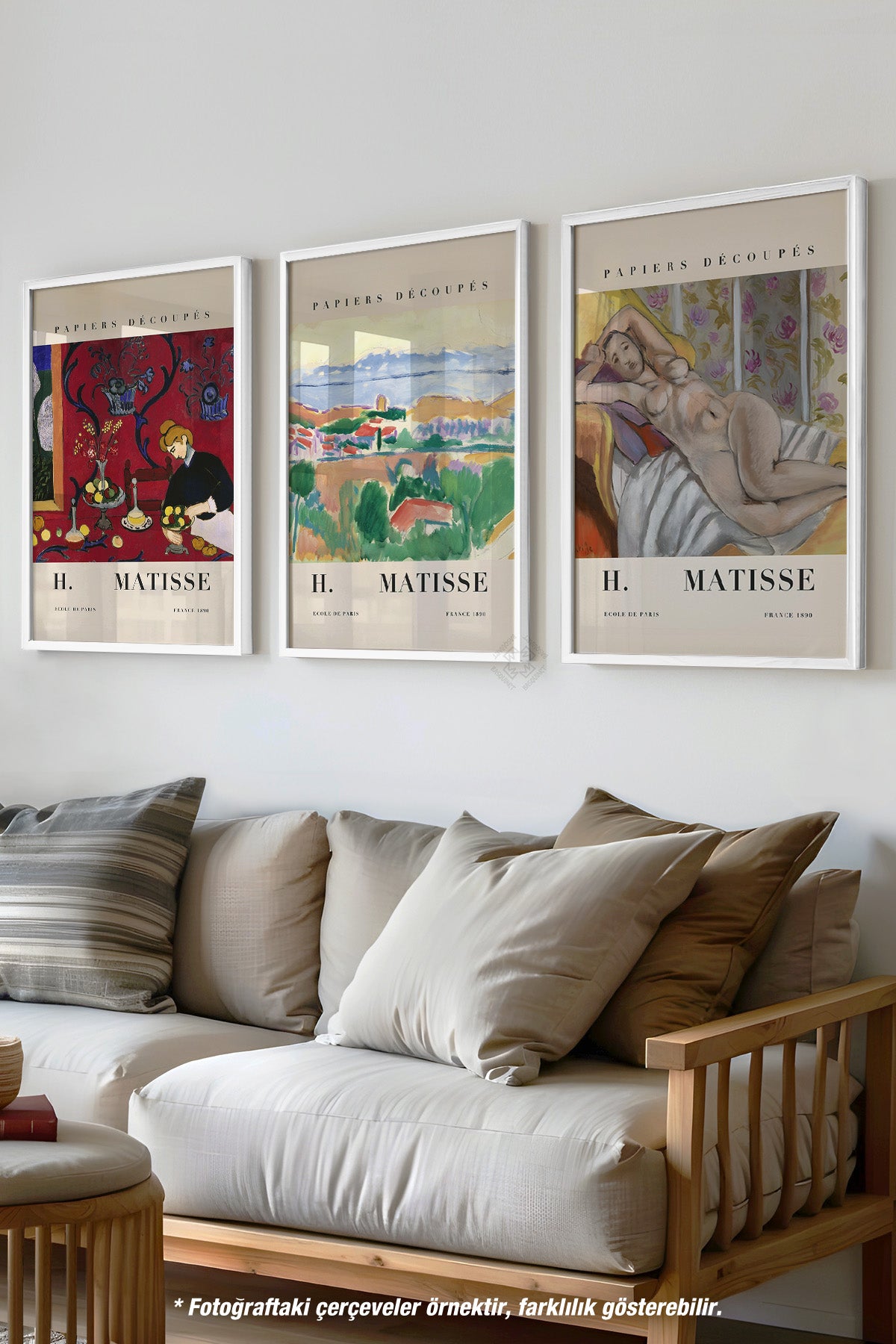 Matisse Dekoratif 3'lü Beyaz Çerçeveli Poster, Tablo Seti No:19