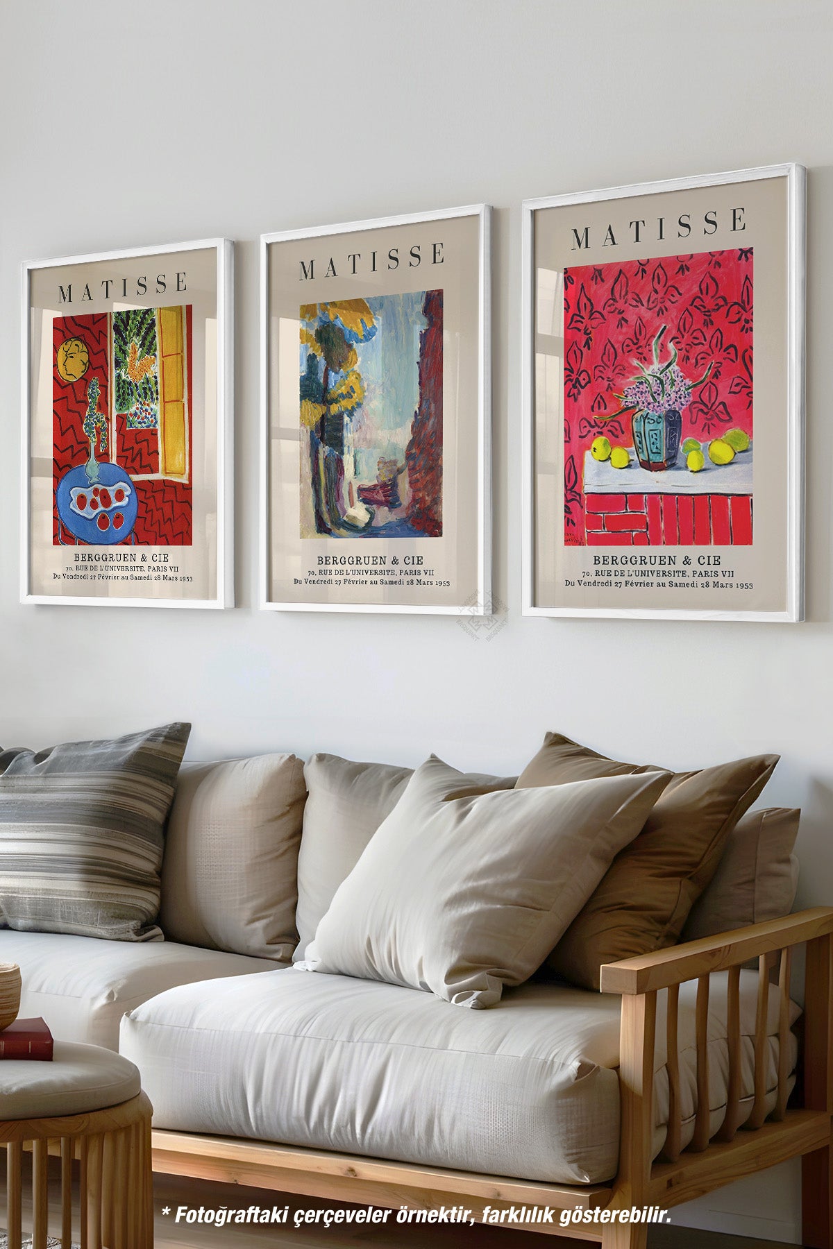 Matisse Dekoratif 3'lü Beyaz Çerçeveli Poster, Tablo Seti No:15