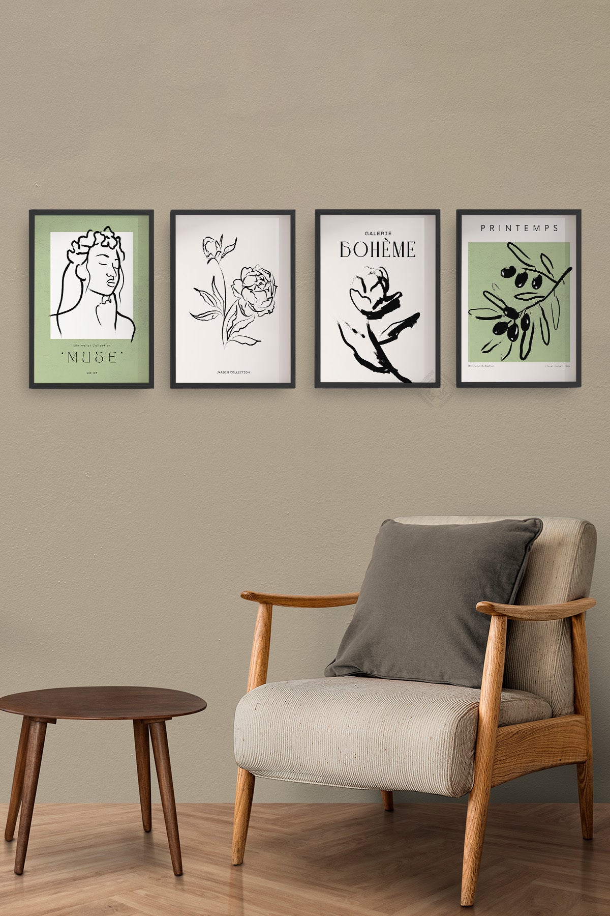 Boho Tarzı 4'lü Siyah Çerçeveli Poster, Tablo Seti No:4