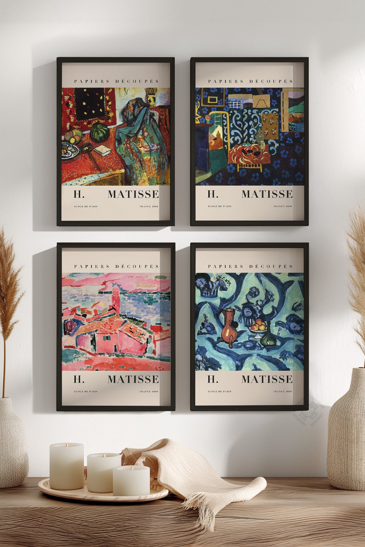 H Matisse 4'lü Siyah Çerçeveli Poster, Tablo Seti No:57