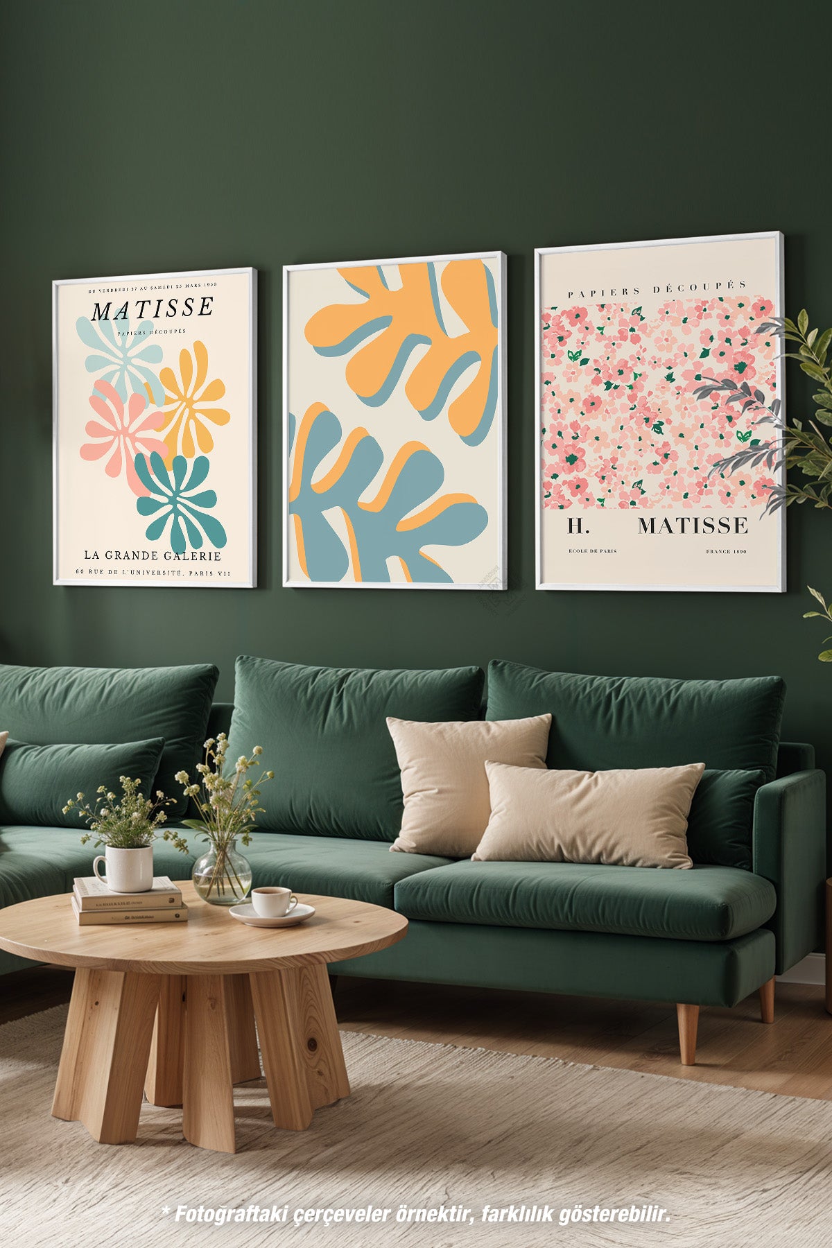 Matisse Dekoratif 3'lü Beyaz Çerçeveli Poster, Tablo Seti No:40