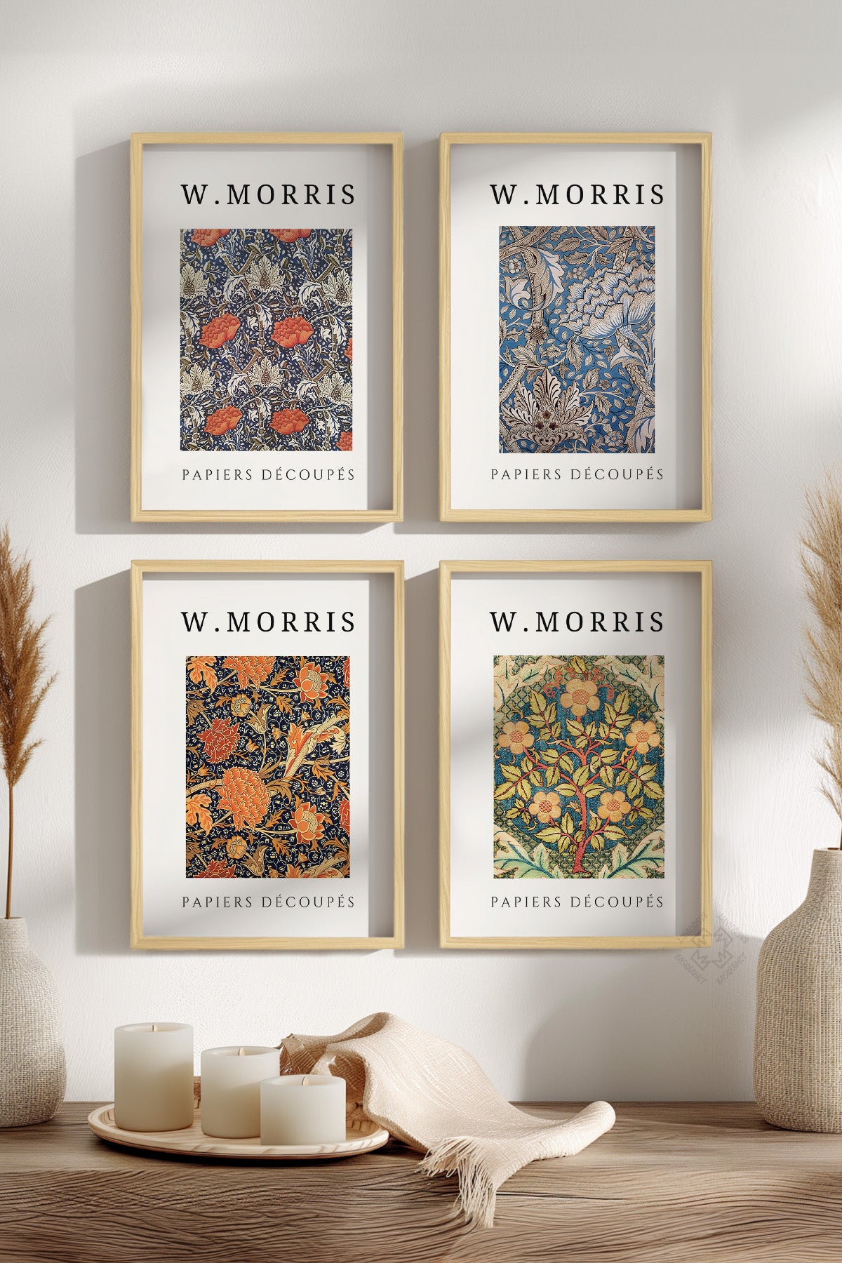 W Morris 4'lü Ahşap Çerçeveli Poster, Tablo Seti No:40