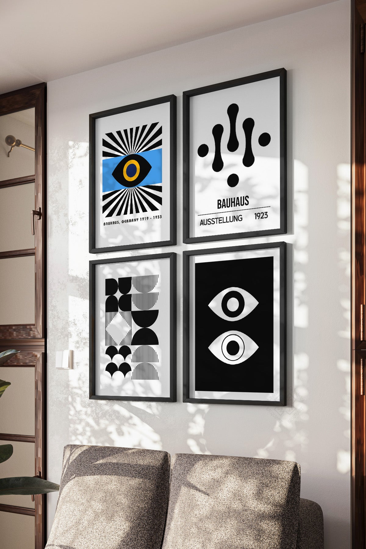 Bauhaus Modern 4'lü Siyah Çerçeveli Poster, Tablo Seti No:27