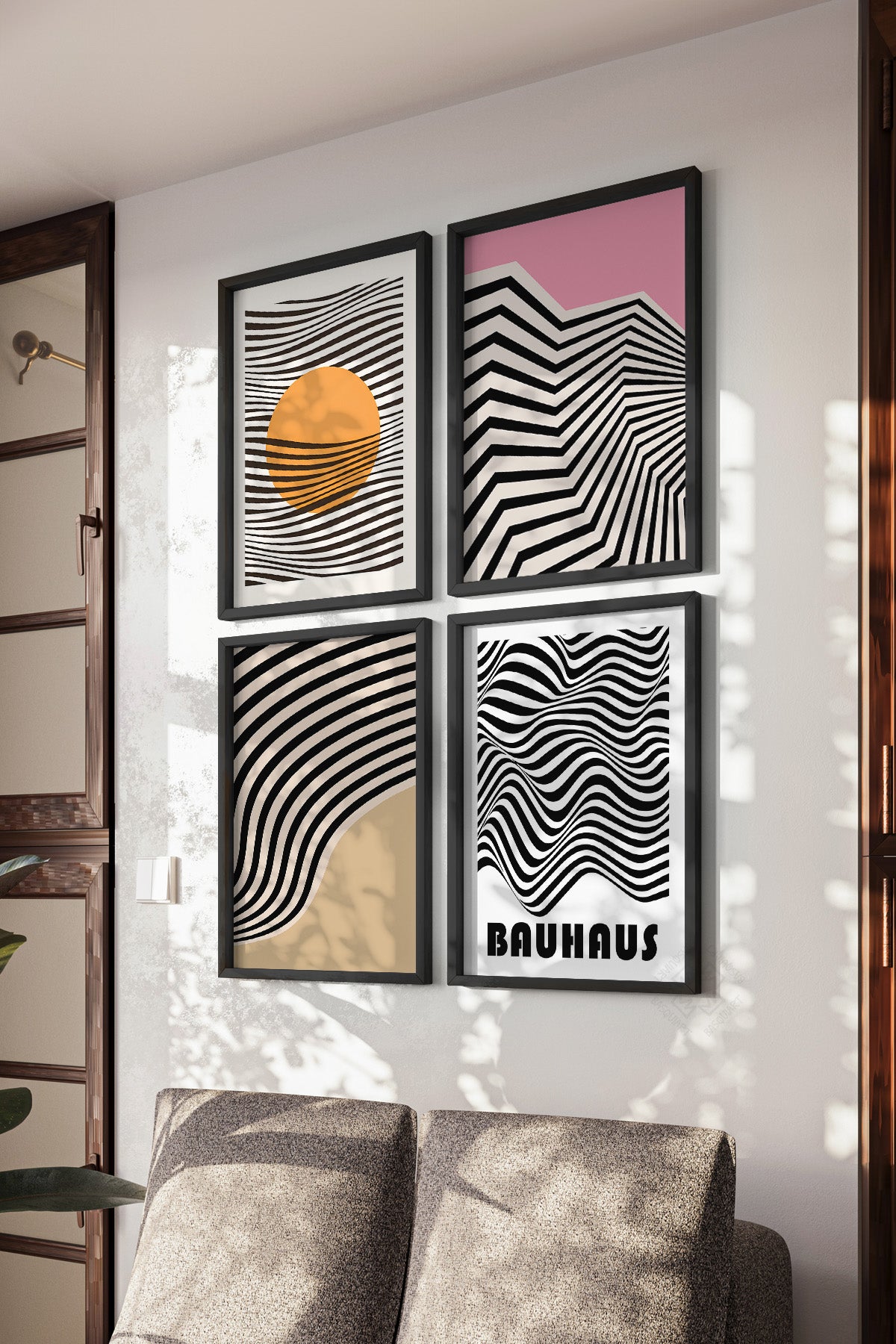 Bauhaus Minimalist 4'lü Siyah Çerçeveli Poster, Tablo Seti No:29