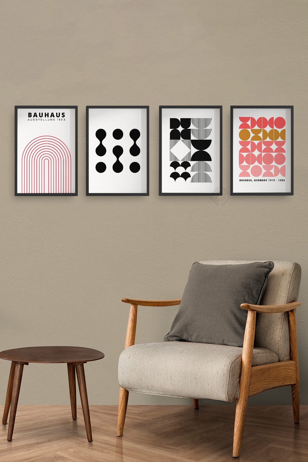 Bauhaus Çizgisel 4'lü Siyah Çerçeveli Poster, Tablo Seti No:26