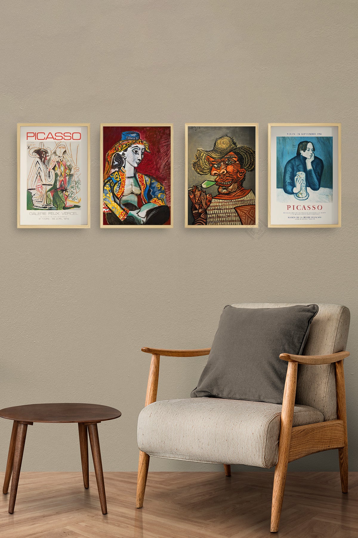 Picasso Sanatsal 4'lü Ahşap Çerçeveli Poster, Tablo Seti No:37