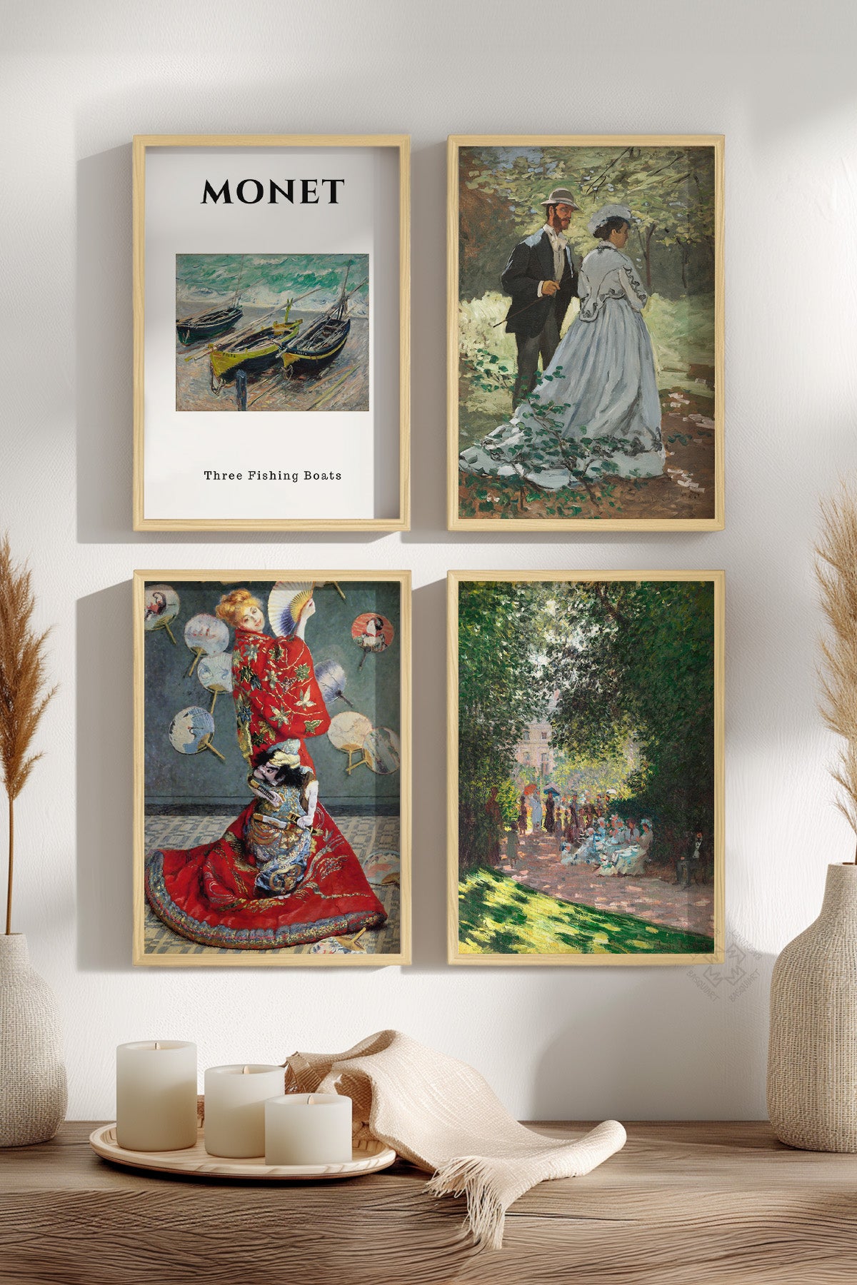 Monet 4'lü Ahşap Çerçeveli Poster, Tablo Seti No:53