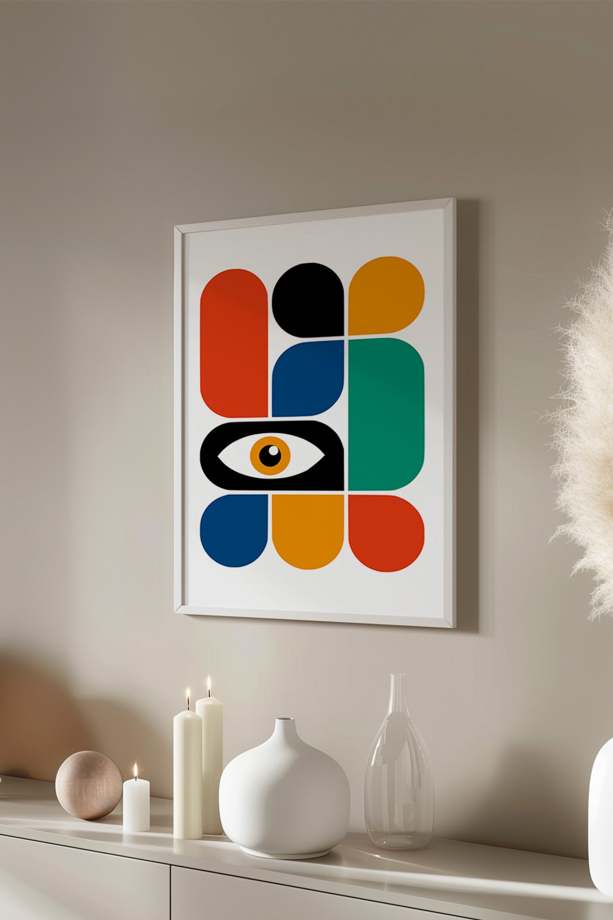 Bauhaus Serisi Beyaz Çerçeveli Poster, Tablo No:3