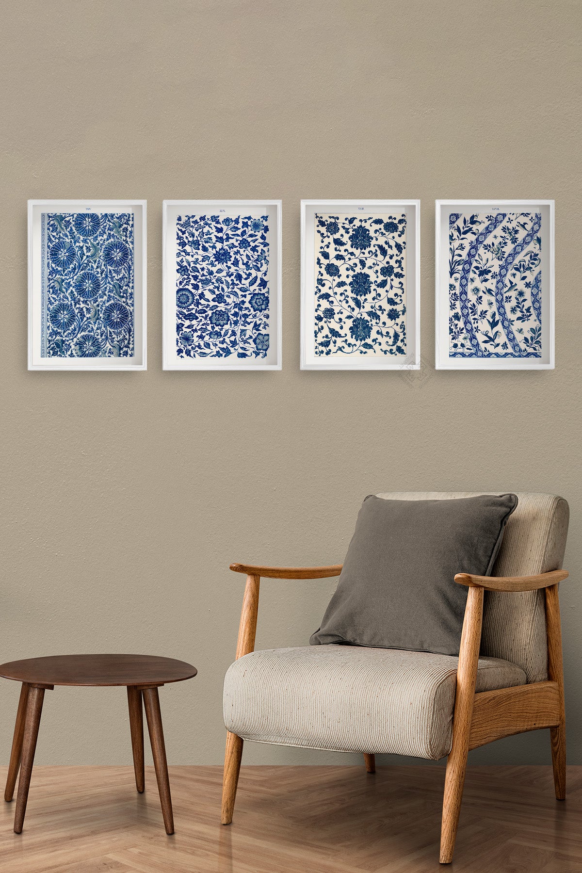 Çini Desenli 4'lü Beyaz Çerçeveli Poster, Tablo Seti No:45