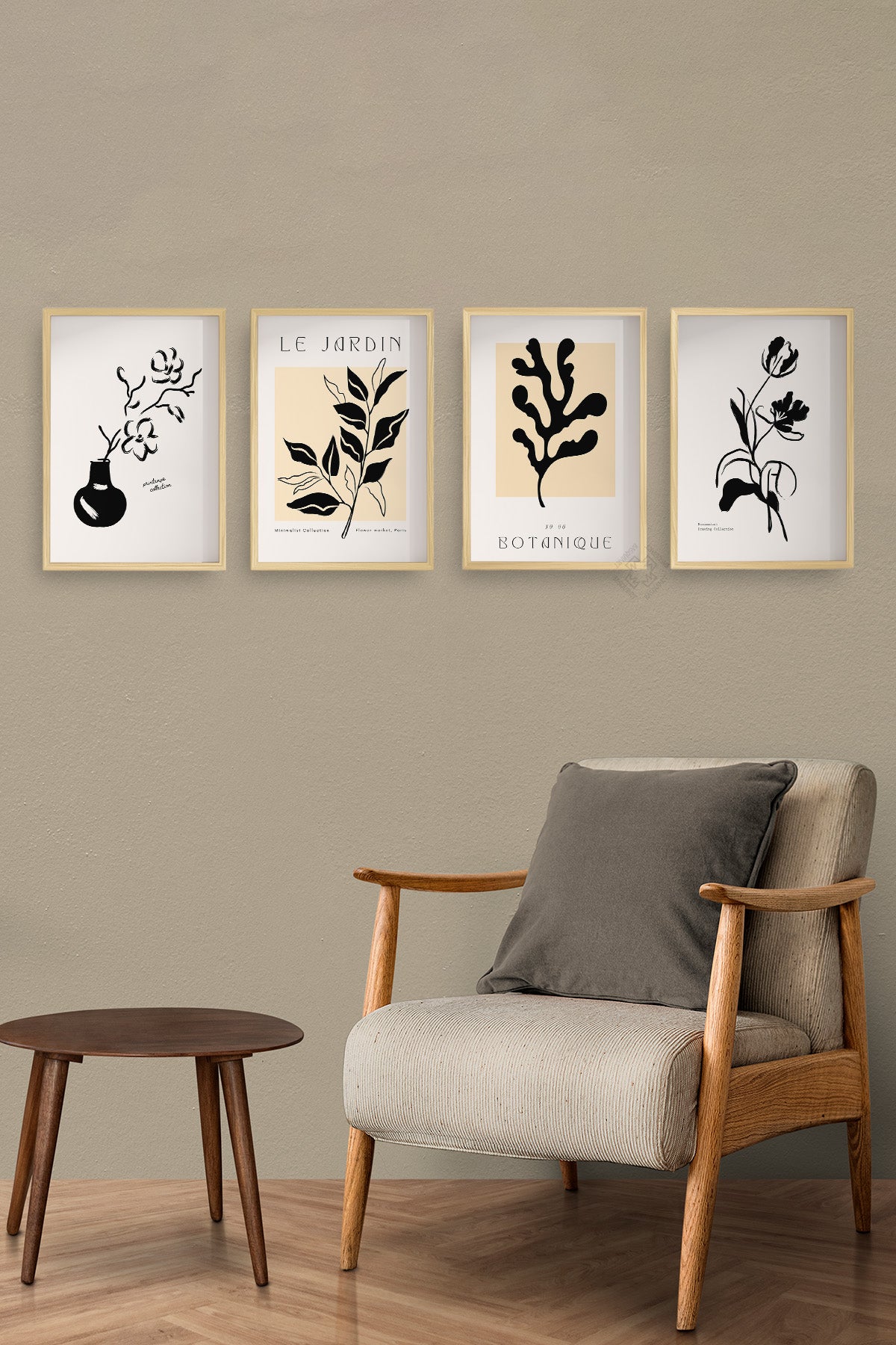Modern Minimal 4'lü Ahşap Çerçeveli Poster, Tablo Seti No:15