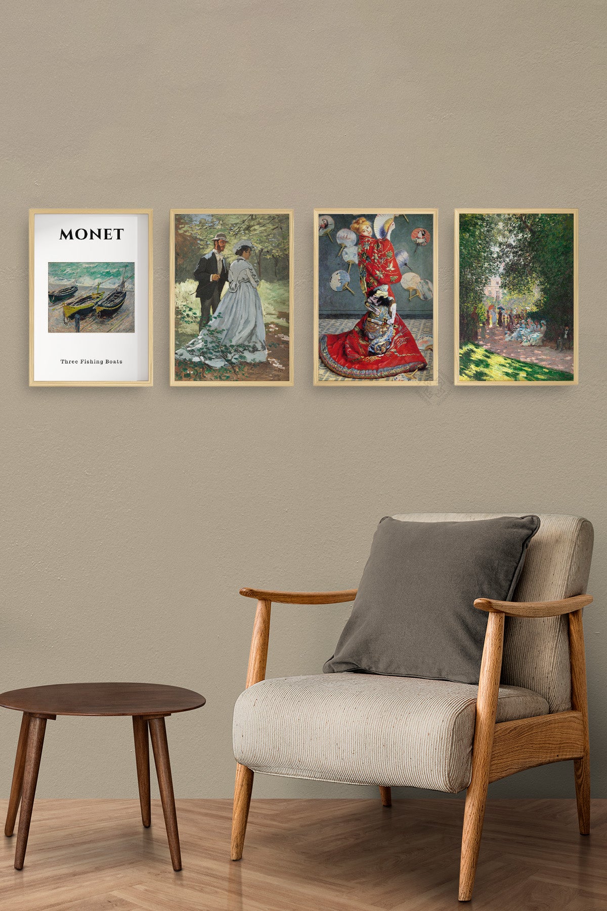 Monet 4'lü Ahşap Çerçeveli Poster, Tablo Seti No:53