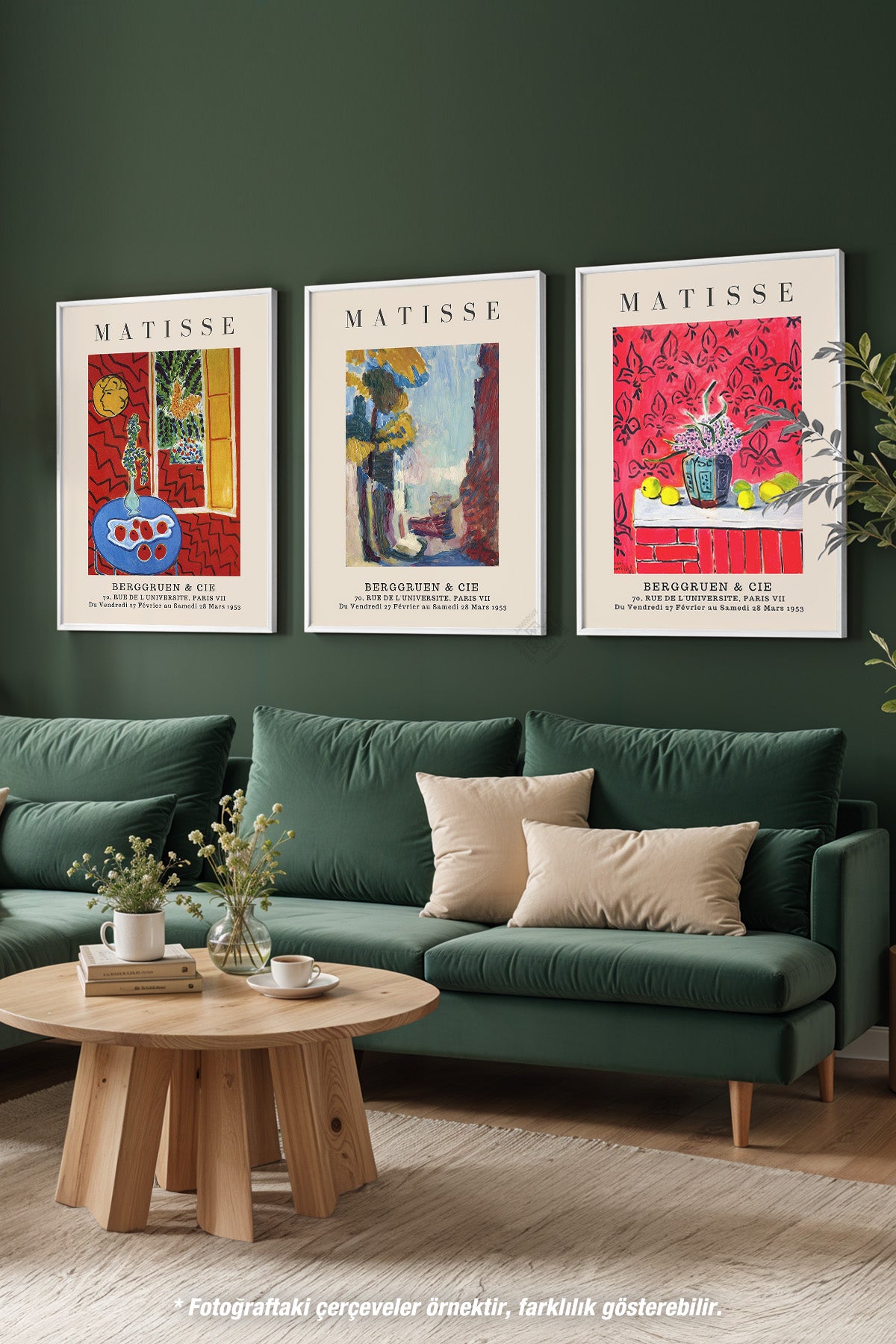 Matisse Dekoratif 3'lü Beyaz Çerçeveli Poster, Tablo Seti No:15