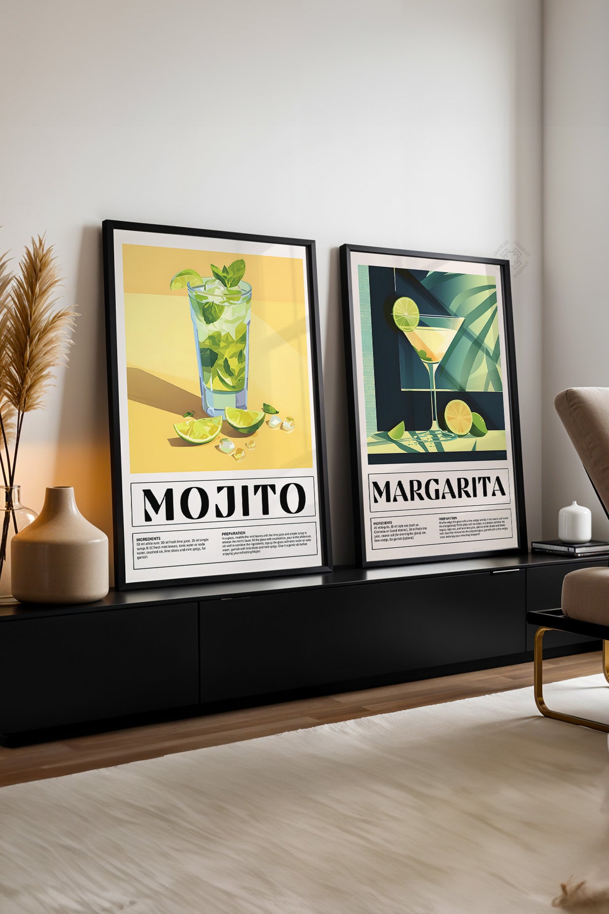 Kokteyl 2'li Siyah Çerçeveli Poster, Tablo Seti No:32