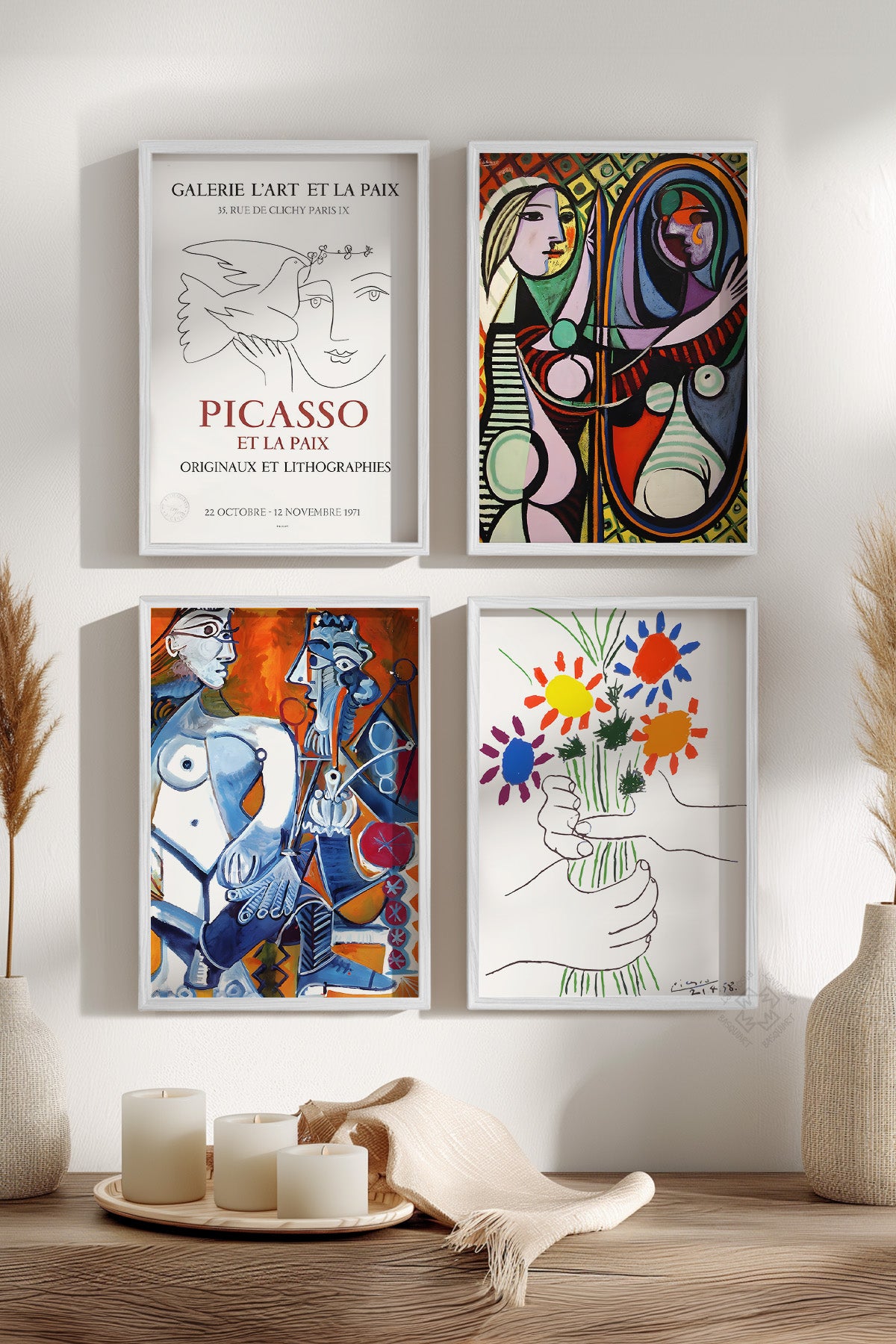 Picasso Sanatsal 4'lü Beyaz Çerçeveli Poster, Tablo Seti No:36