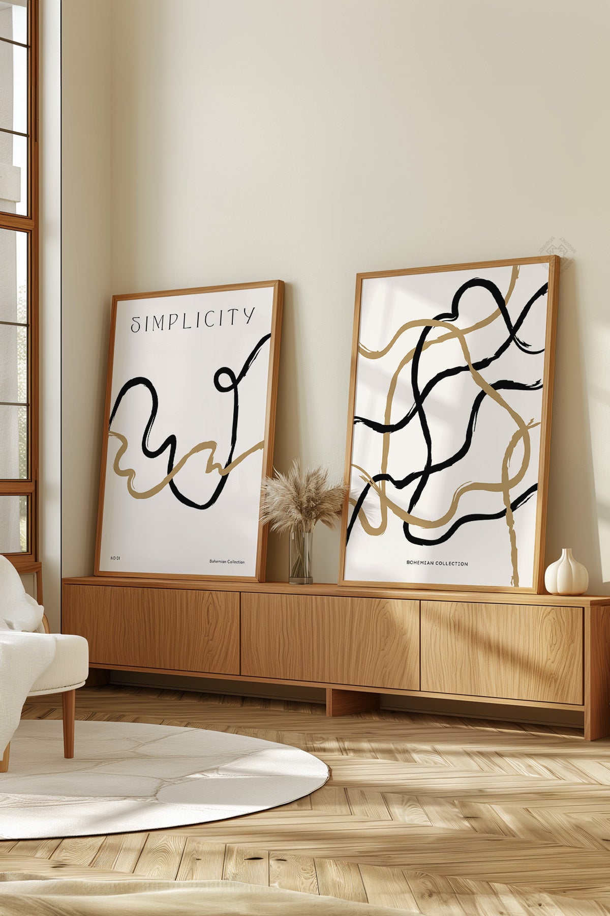 Minimal Sanatsal 2'li Ahşap Çerçeveli Poster, Tablo Seti No:20