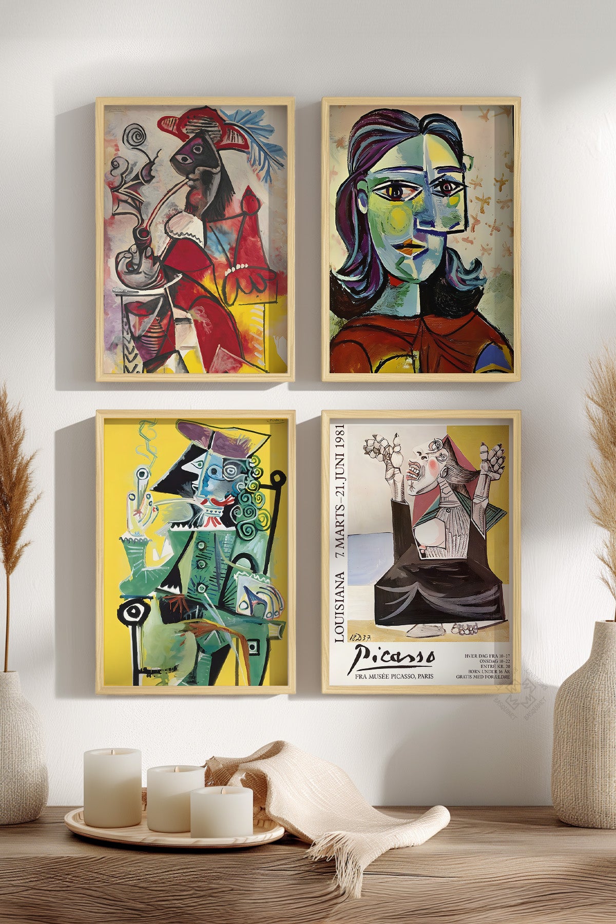 Picasso Sanatsal 4'lü Ahşap Çerçeveli Poster, Tablo Seti No:34