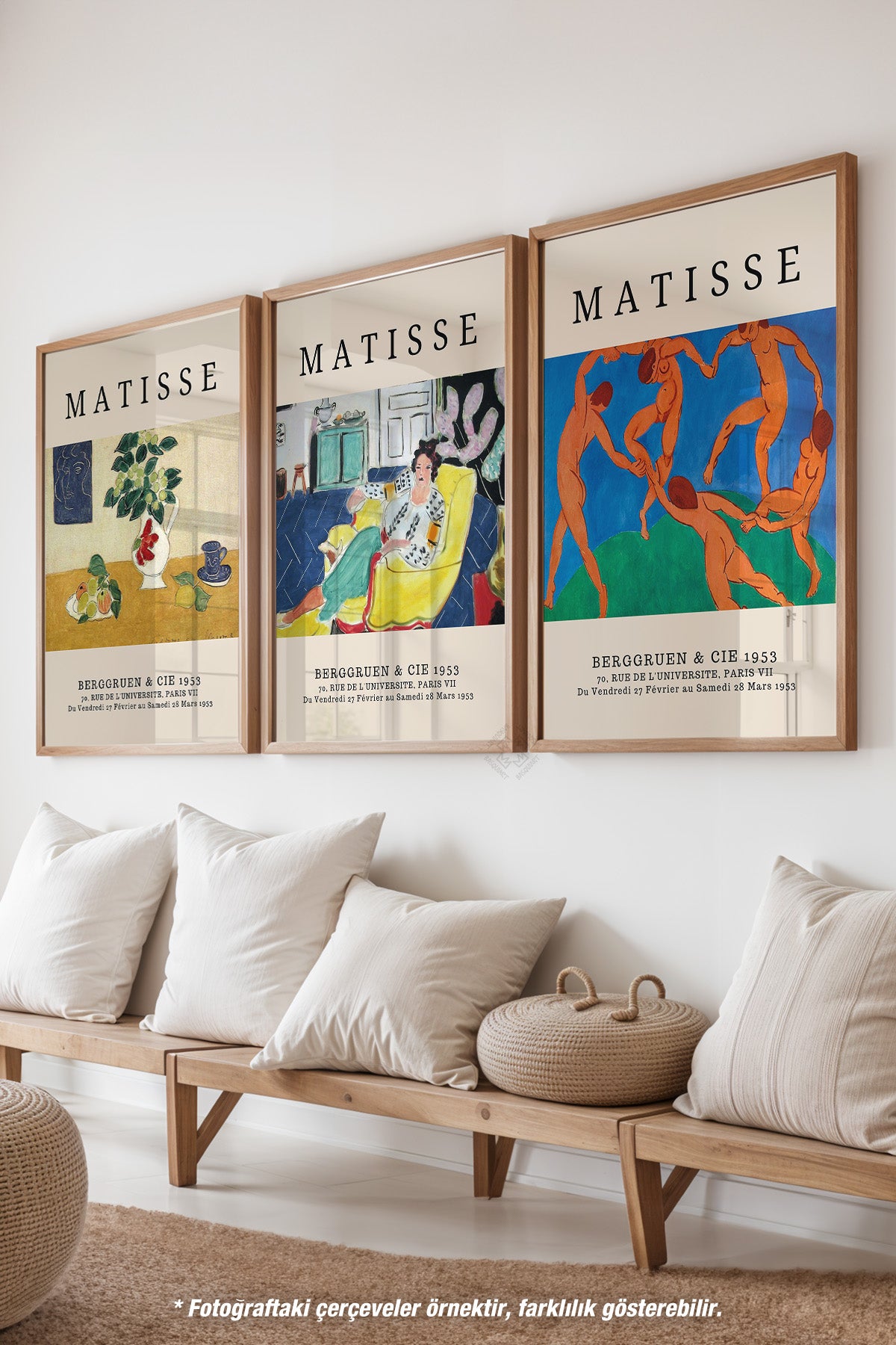 Matisse Vintage 3'lü Ahşap Çerçeveli Poster, Tablo Seti No:14