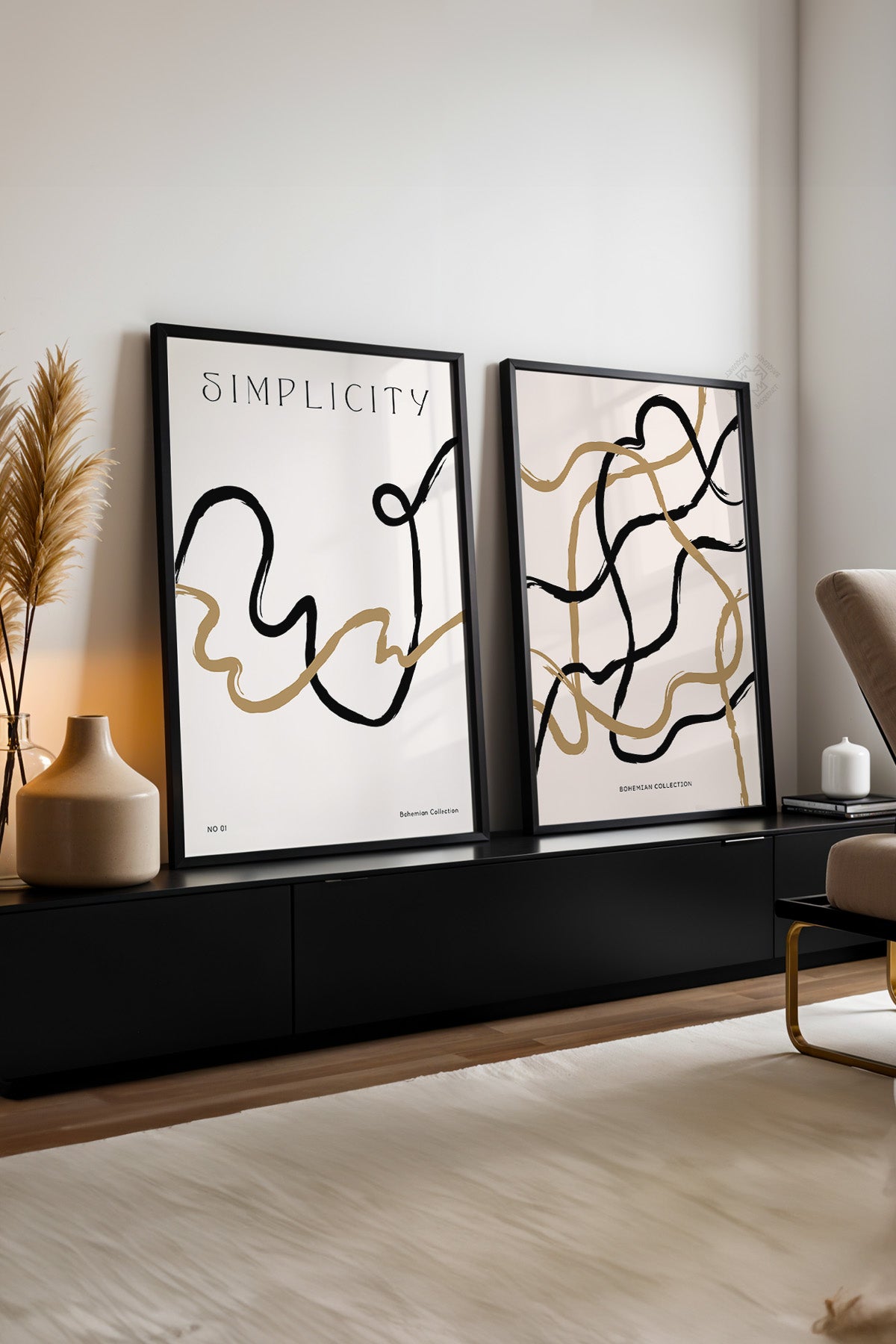 Minimal Sanatsal 2'li Siyah Çerçeveli Poster, Tablo Seti No:20