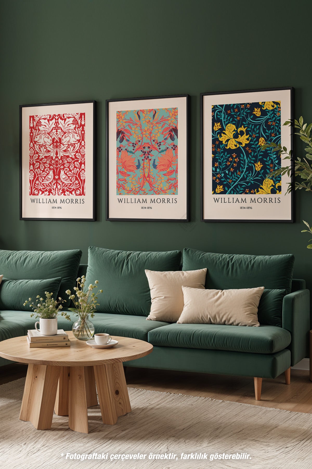 Etnik Desenli 3'lü Siyah Çerçeveli Poster, Tablo Seti No:49