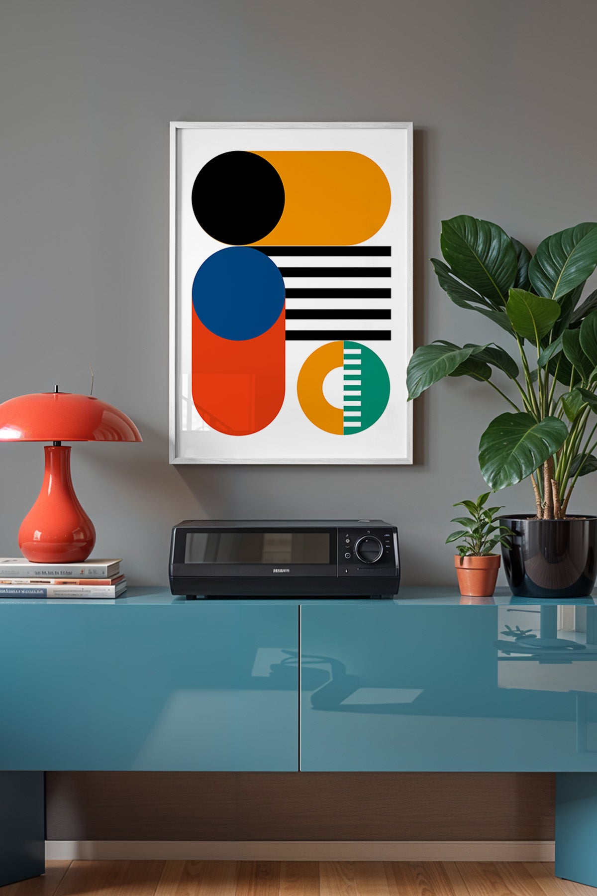 Bauhaus Serisi Beyaz Çerçeveli Poster, Tablo No:4