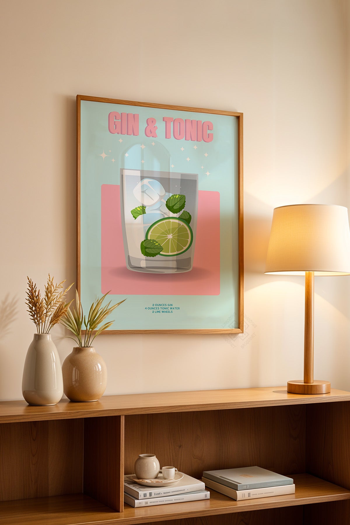 Kokteyl Serisi Ahşap Çerçeveli Poster, Tablo, Cafe, Restoran, Mutfak Duvar Dekoru No:57
