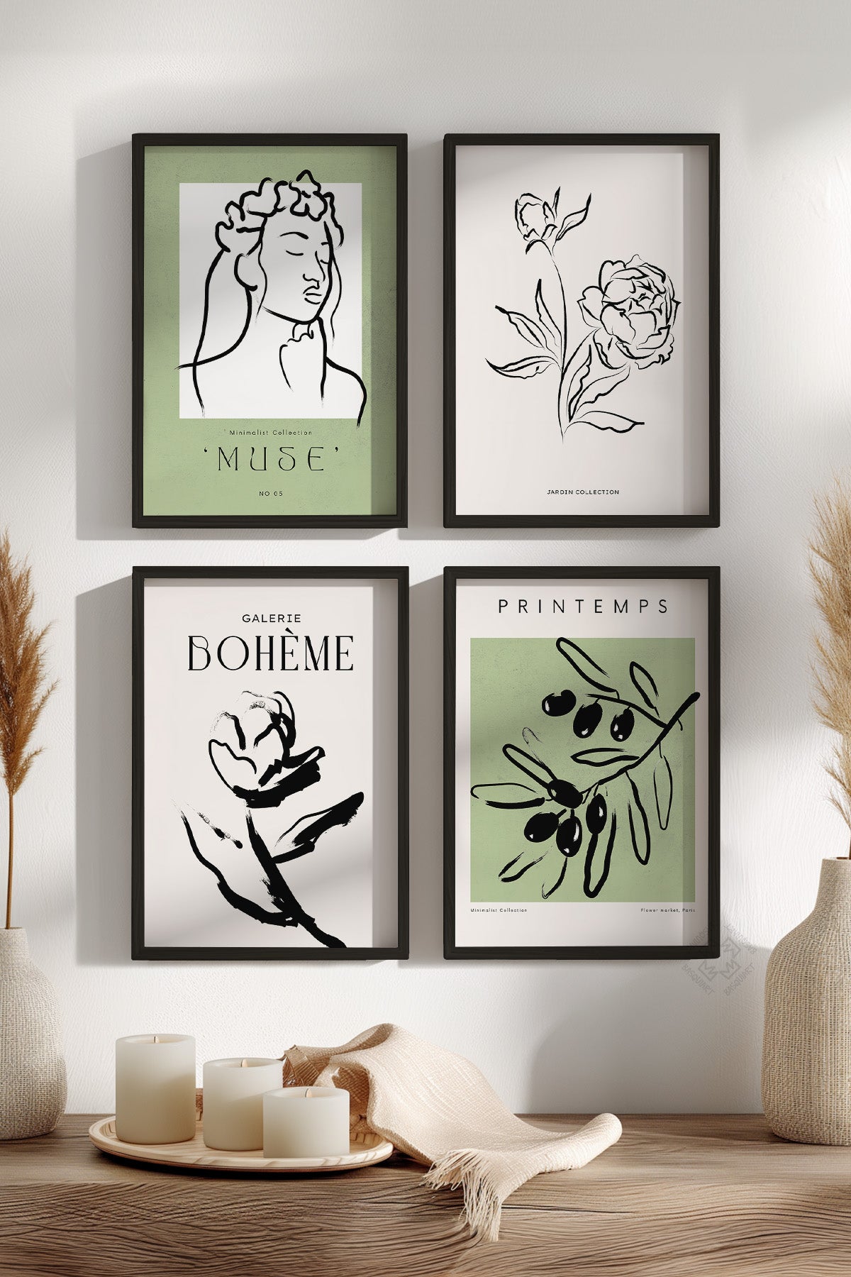 Boho Tarzı 4'lü Siyah Çerçeveli Poster, Tablo Seti No:4