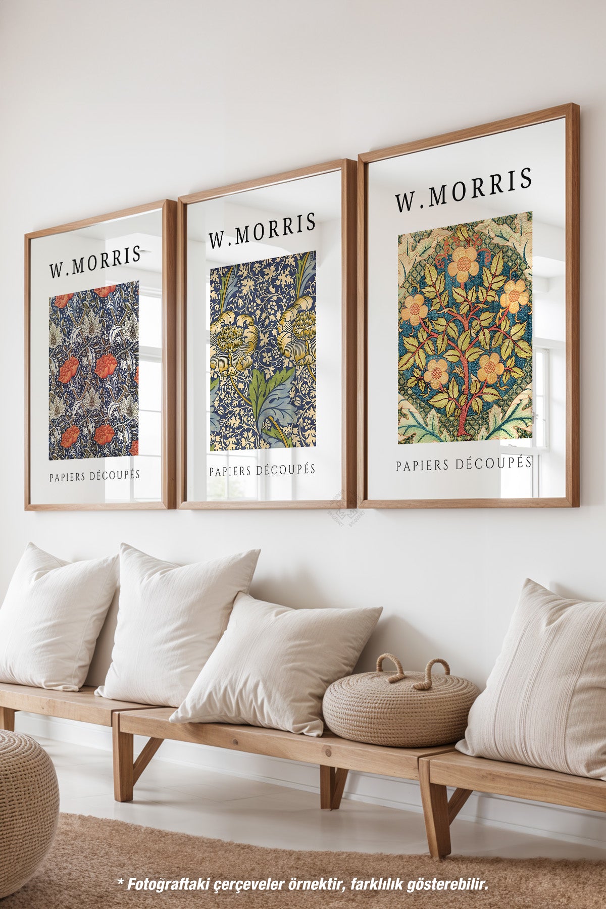 Morris Sanatsal Dekorasyon 3'lü Ahşap Çerçeveli Poster, Tablo Seti No:7
