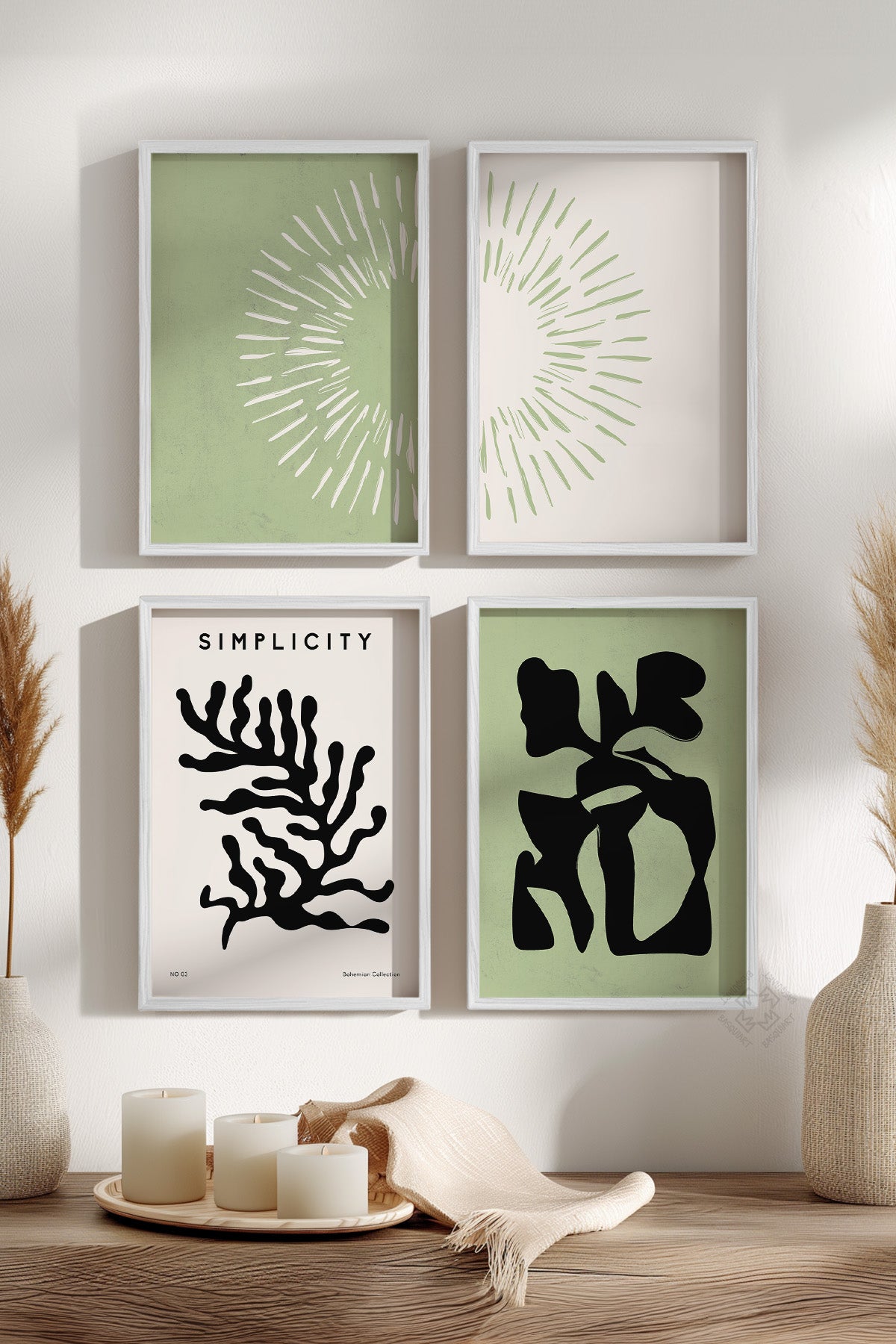 Minimalist 4'lü Beyaz Çerçeveli Poster, Tablo Seti No:5