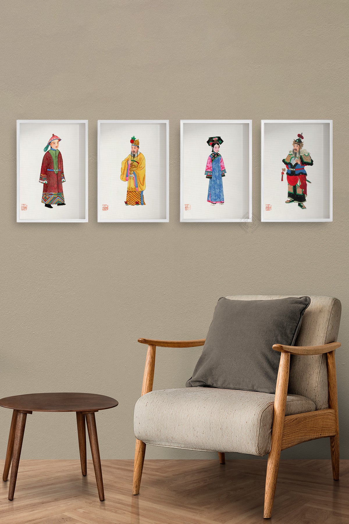 Japon İllüstrasyon 4'lü Beyaz Çerçeveli Poster, Tablo Seti No:46