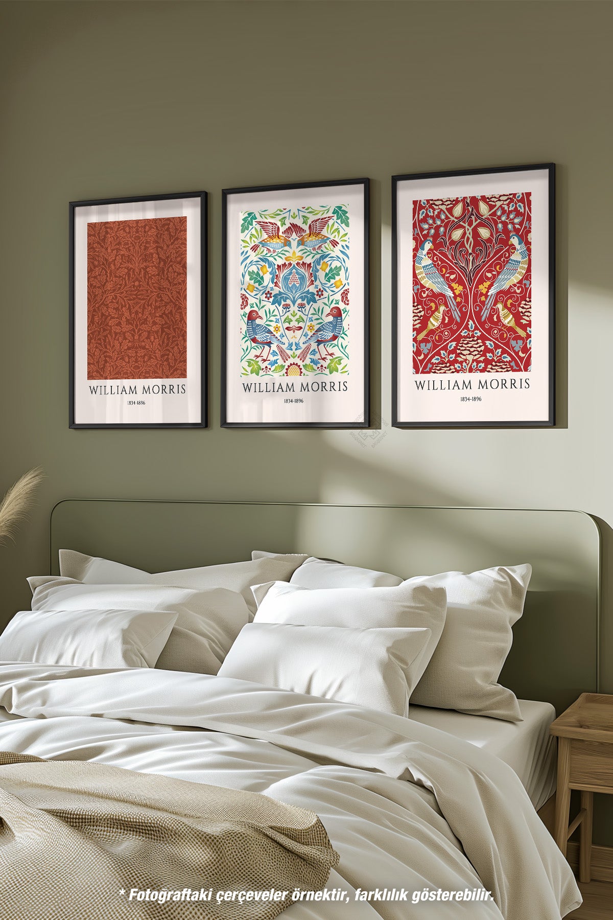 Salon Dekoru Morris 3'lü Siyah Çerçeveli Poster, Tablo Seti No:48