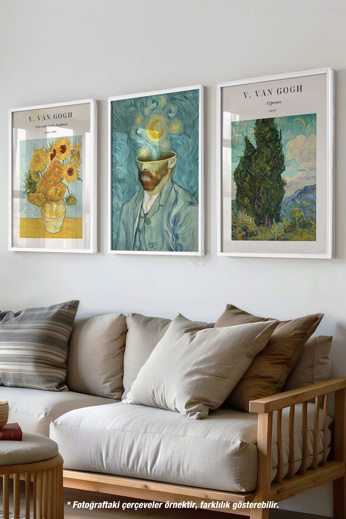 Van Gogh 3'lü Beyaz Çerçeveli Poster, Tablo Seti No:25