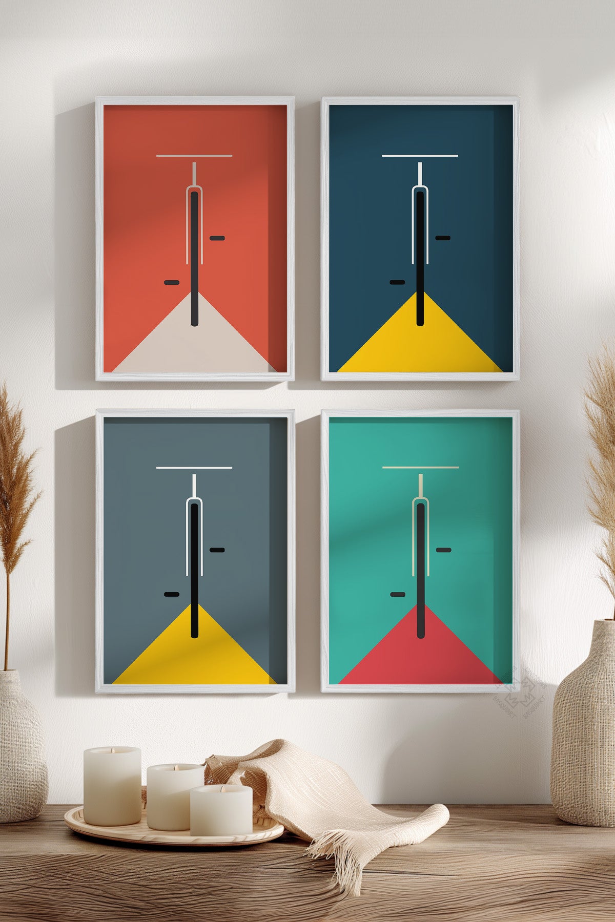 Bauhaus Minimalist 4'lü Beyaz Çerçeveli Poster, Tablo Seti No:28