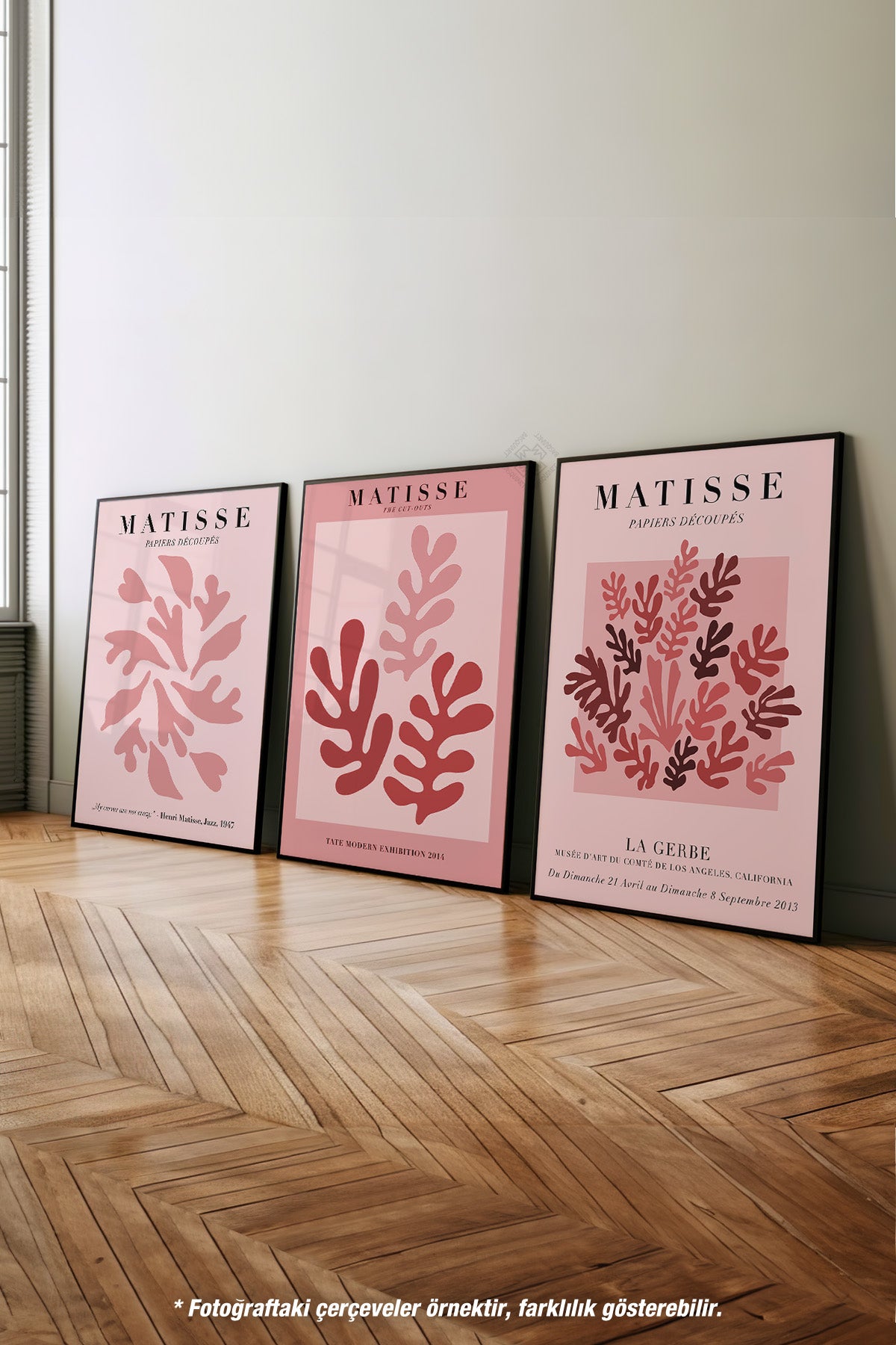 Pembe Matisse 3'lü Siyah Çerçeveli Poster, Tablo Seti No:33