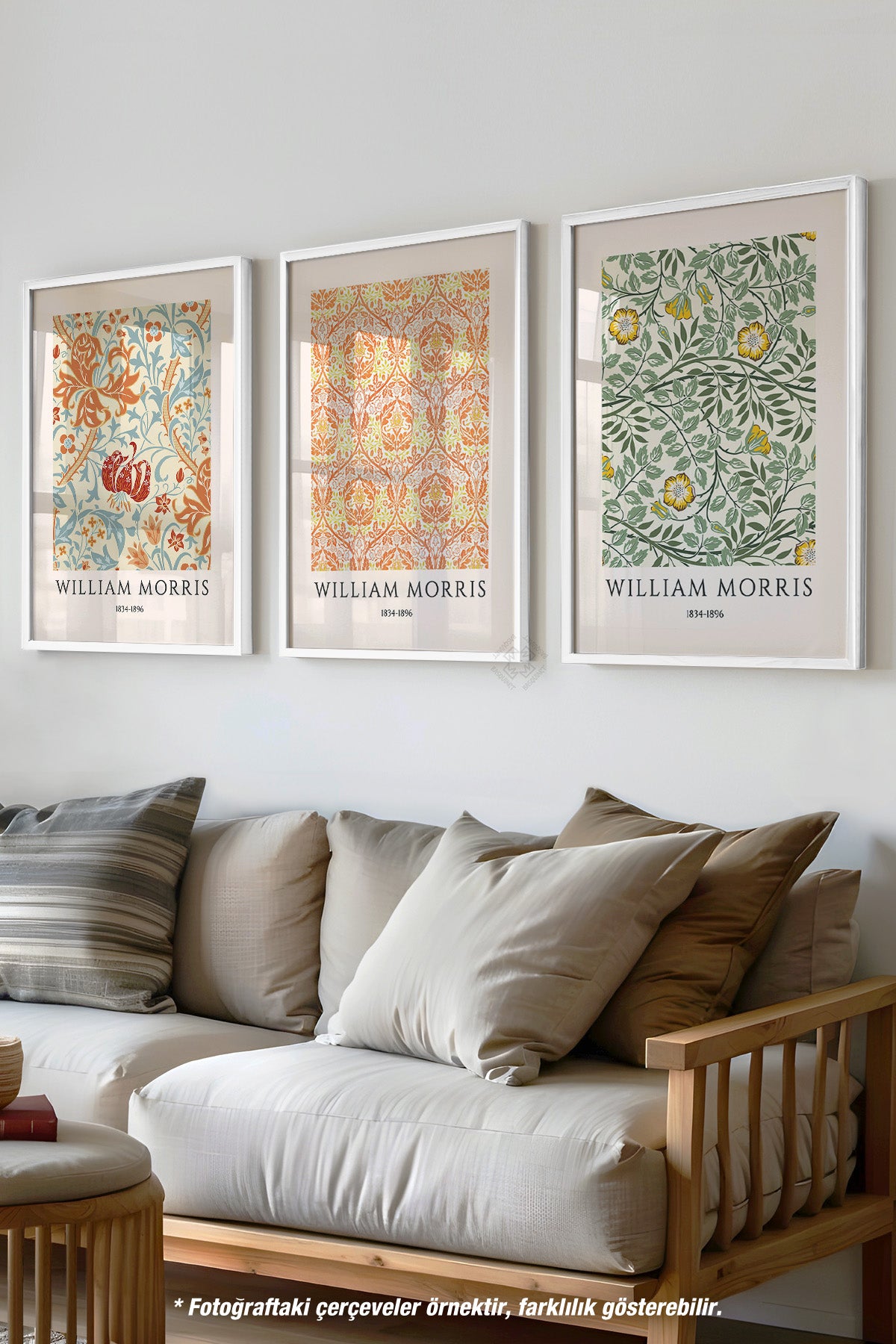Dekoratif Morris 3'lü Beyaz Çerçeveli Poster, Tablo Seti No:46