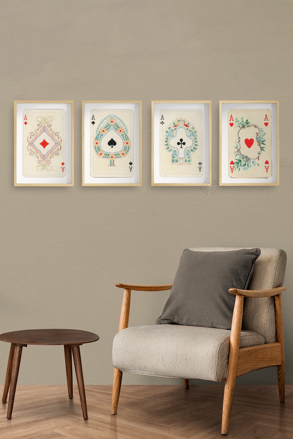 Kare As 4'lü Ahşap Çerçeveli Poster, Tablo Seti No:62
