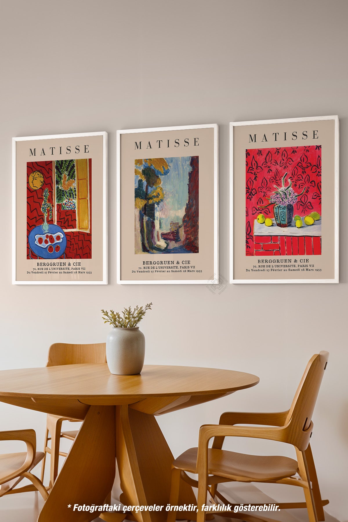 Matisse Dekoratif 3'lü Beyaz Çerçeveli Poster, Tablo Seti No:15