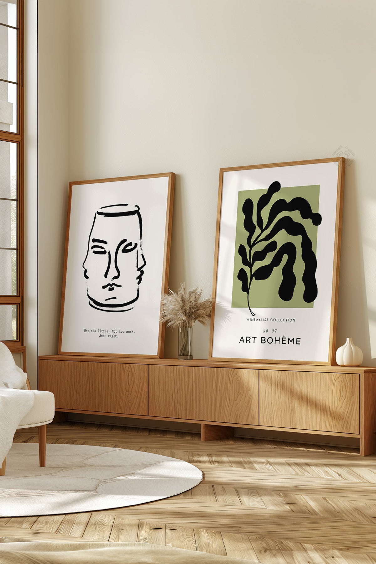 Bohem Minimalist 2'li Ahşap Çerçeveli Poster, Tablo Seti No:18