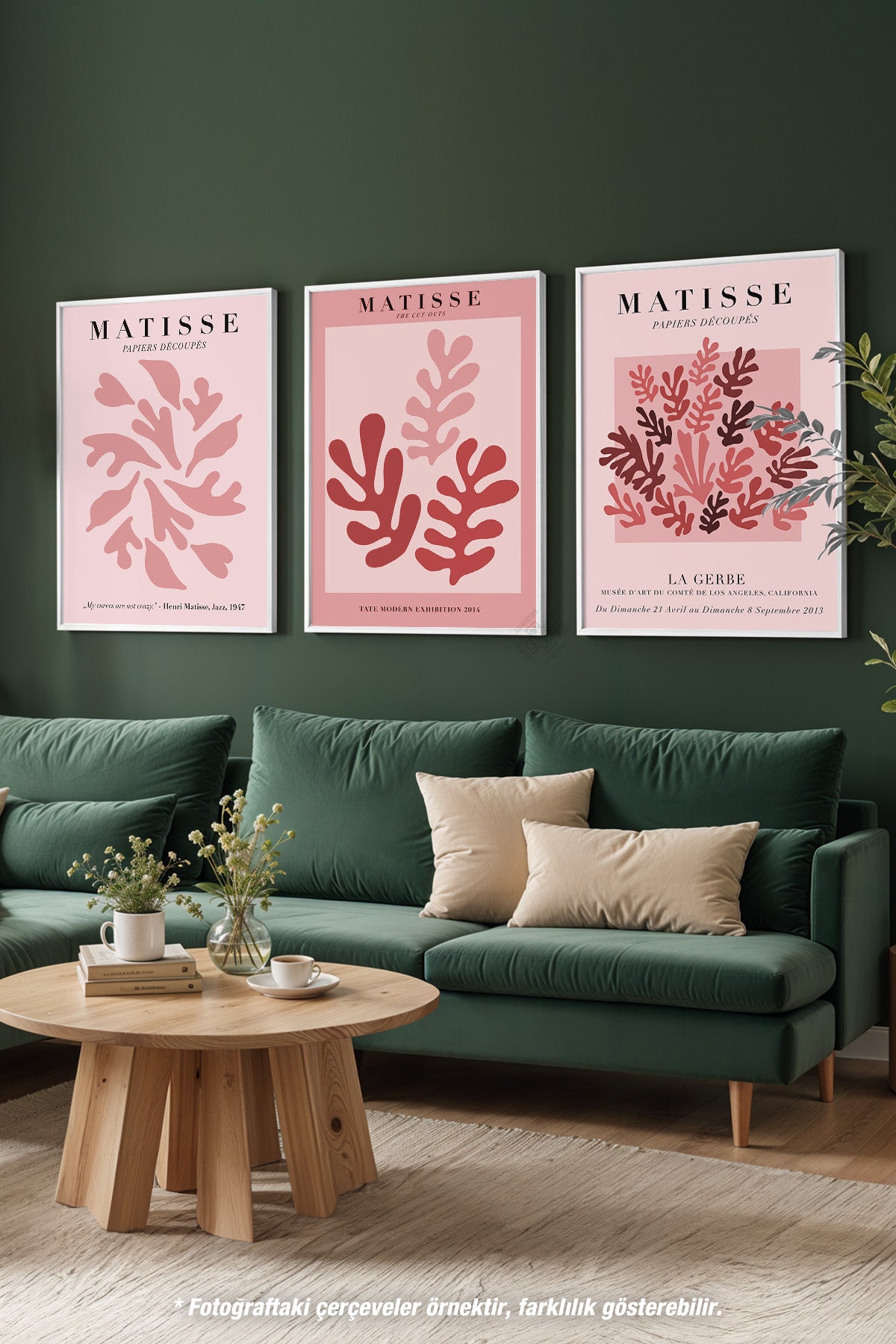 Pembe Matisse 3'lü Beyaz Çerçeveli Poster, Tablo Seti No:33