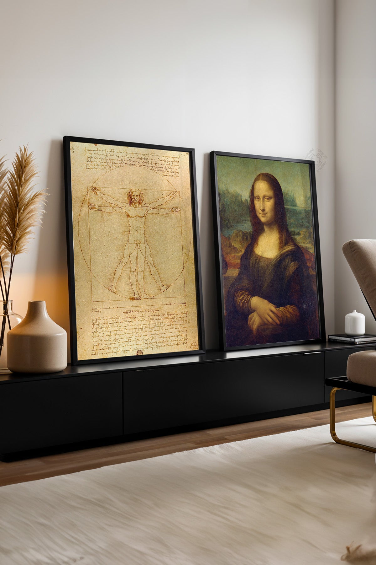Leonardo da Vinci 2'li Siyah Çerçeveli Poster, Tablo Seti No:34