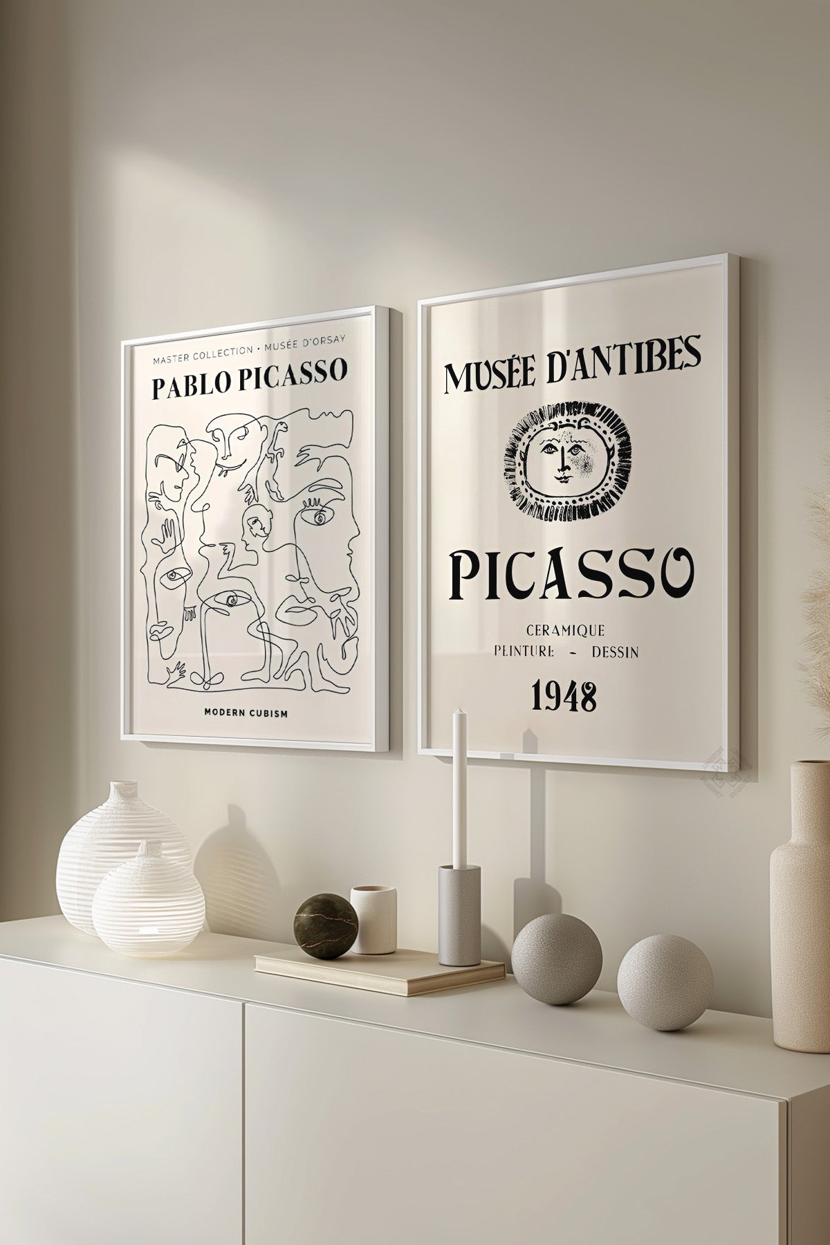 Picasso Minimal 2'li Beyaz Çerçeveli Poster, Tablo Seti No:25