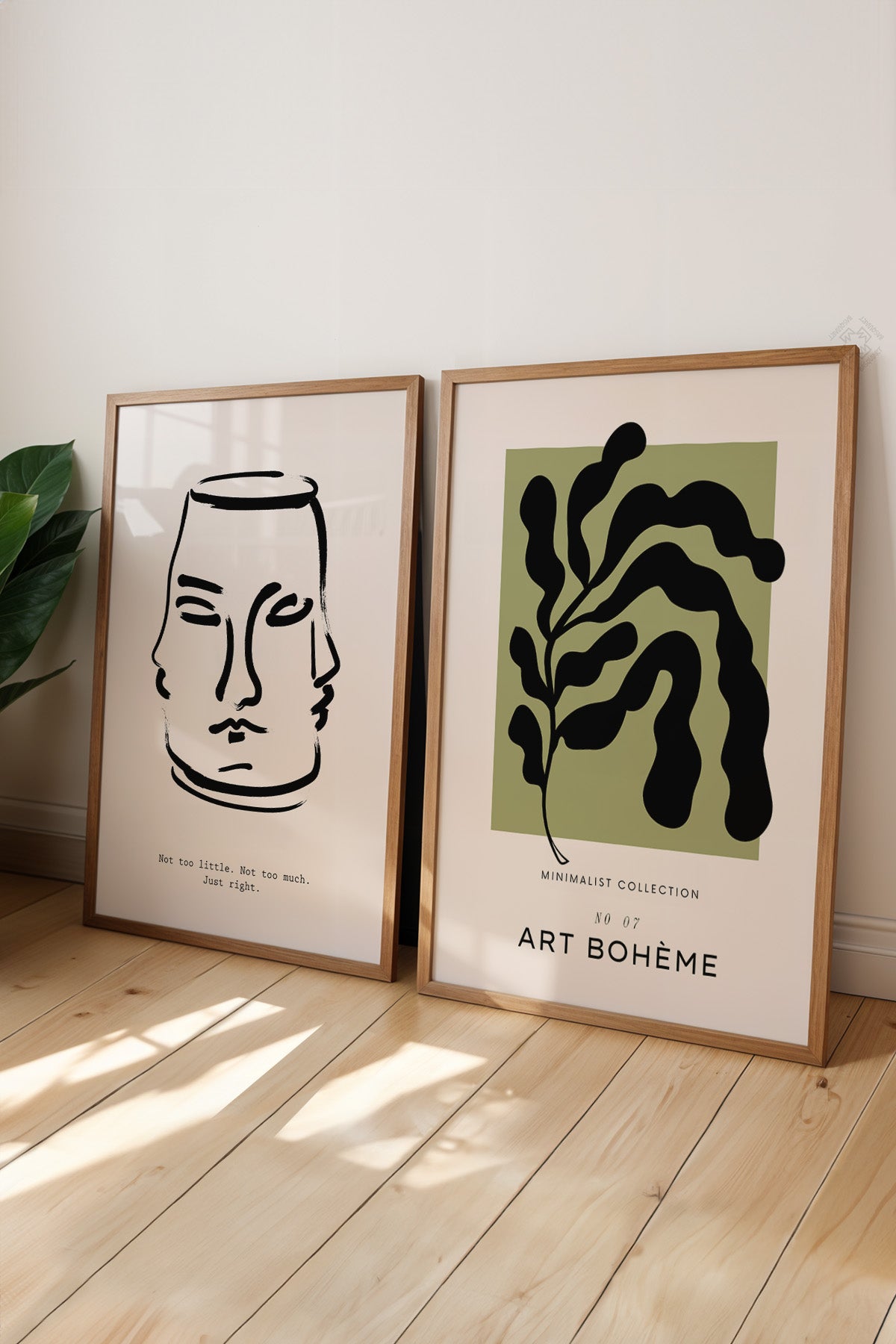 Bohem Minimalist 2'li Ahşap Çerçeveli Poster, Tablo Seti No:18