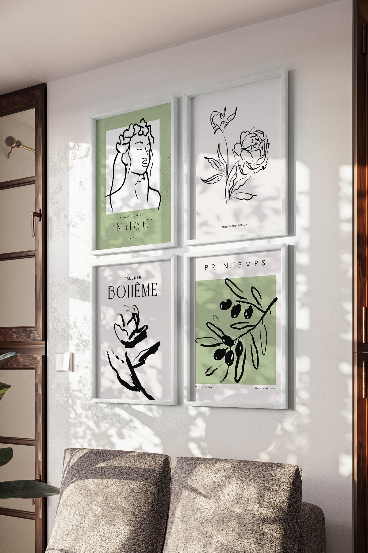 Boho Tarzı 4'lü Beyaz Çerçeveli Poster, Tablo Seti No:4